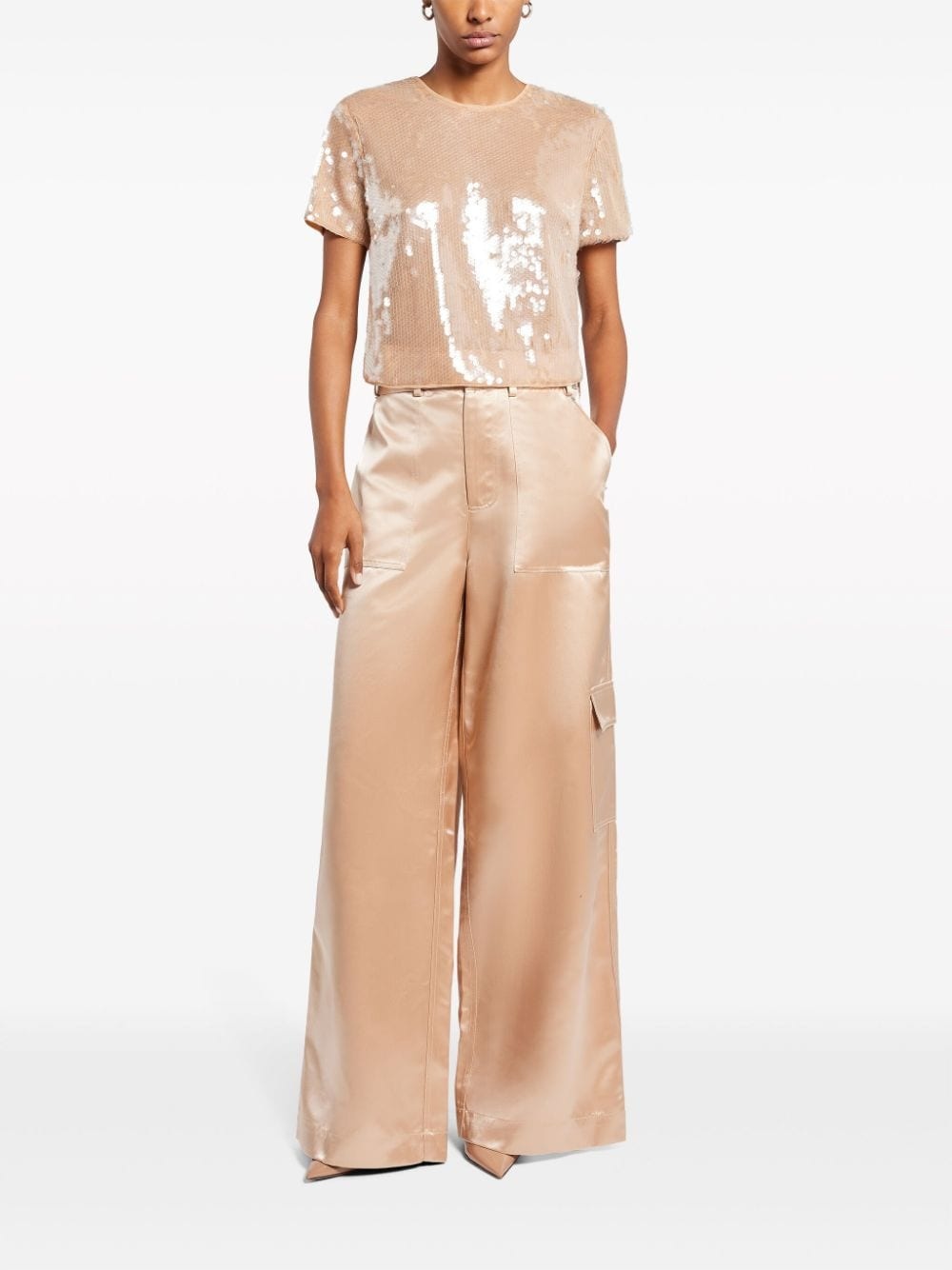 belted satin-finish palazzo pants - 2