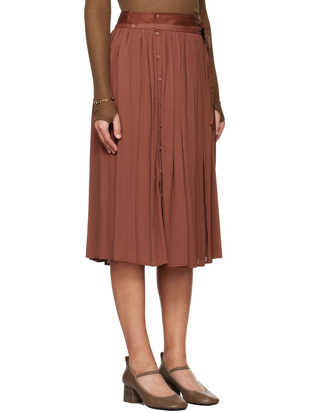 Brown Soft Midi Skirt - 2