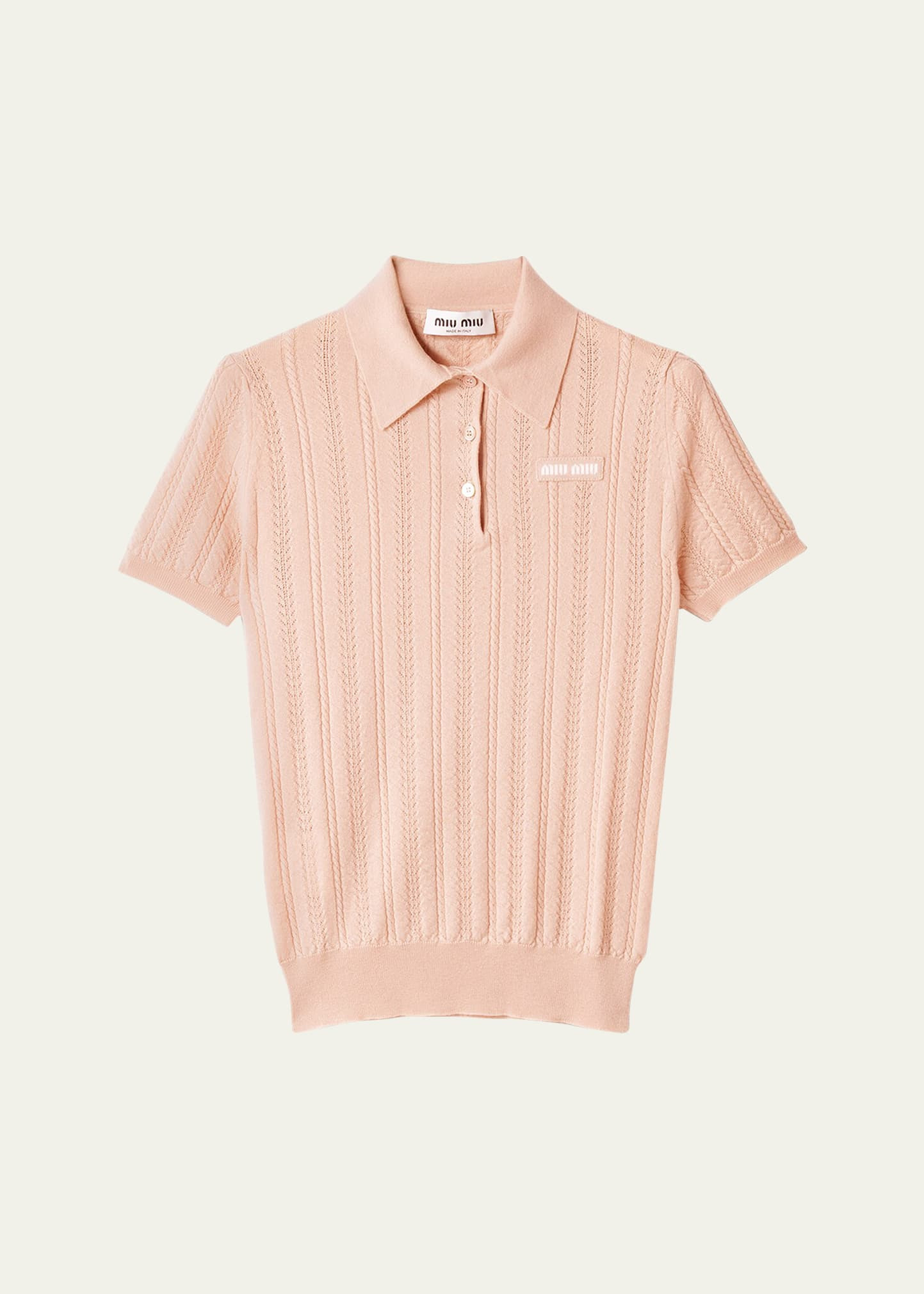 Cashmere Pointelle Cable-Knit Polo - 1