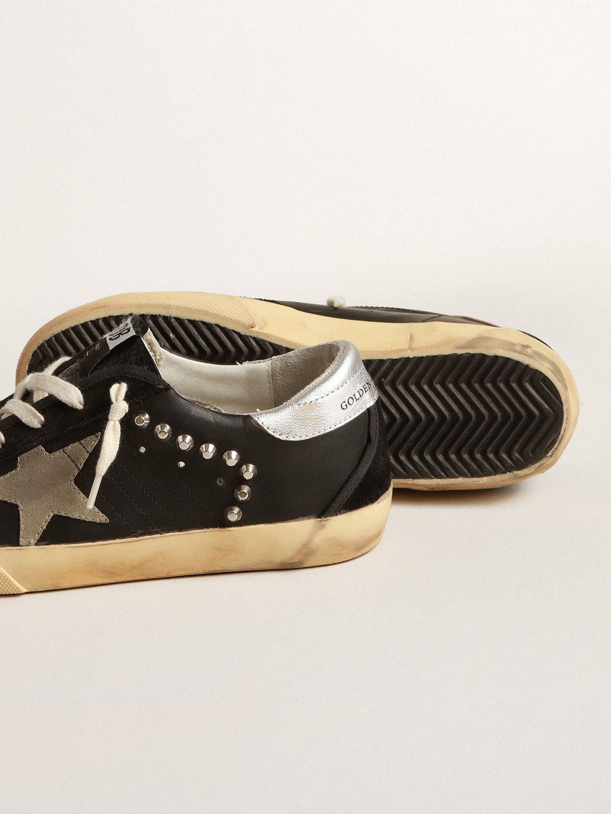 Women’s Super-Star in black leather and suede with silver studs - 4