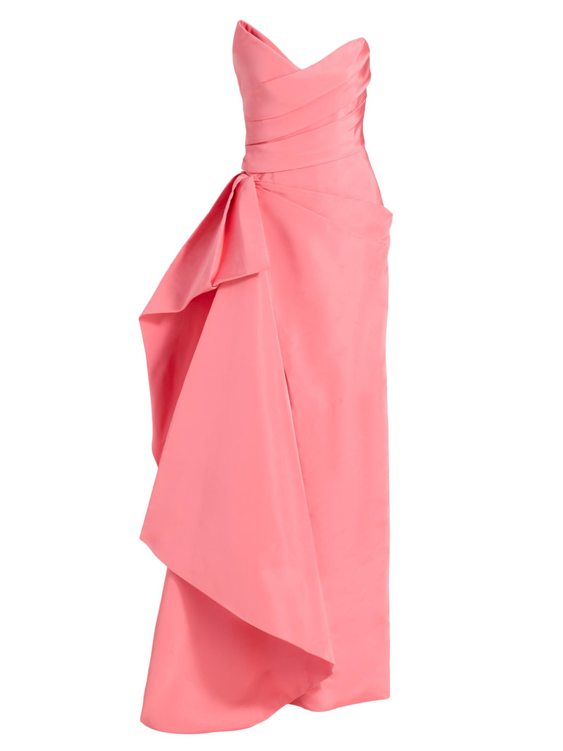 Women's Asymmetric Draped Strapless Column Gown - Plumeria 1