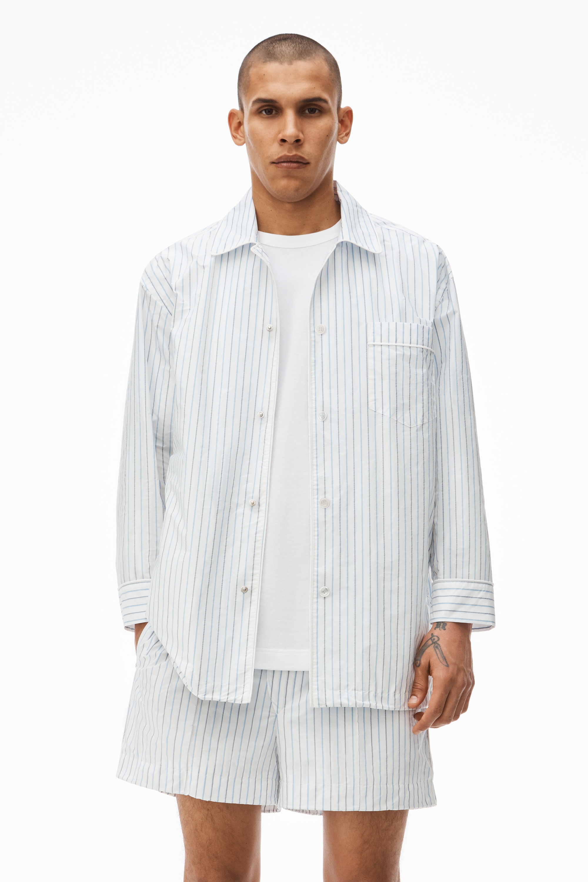 OVERSIZED STRIPED SHIRT JACKET IN NYLON - 3