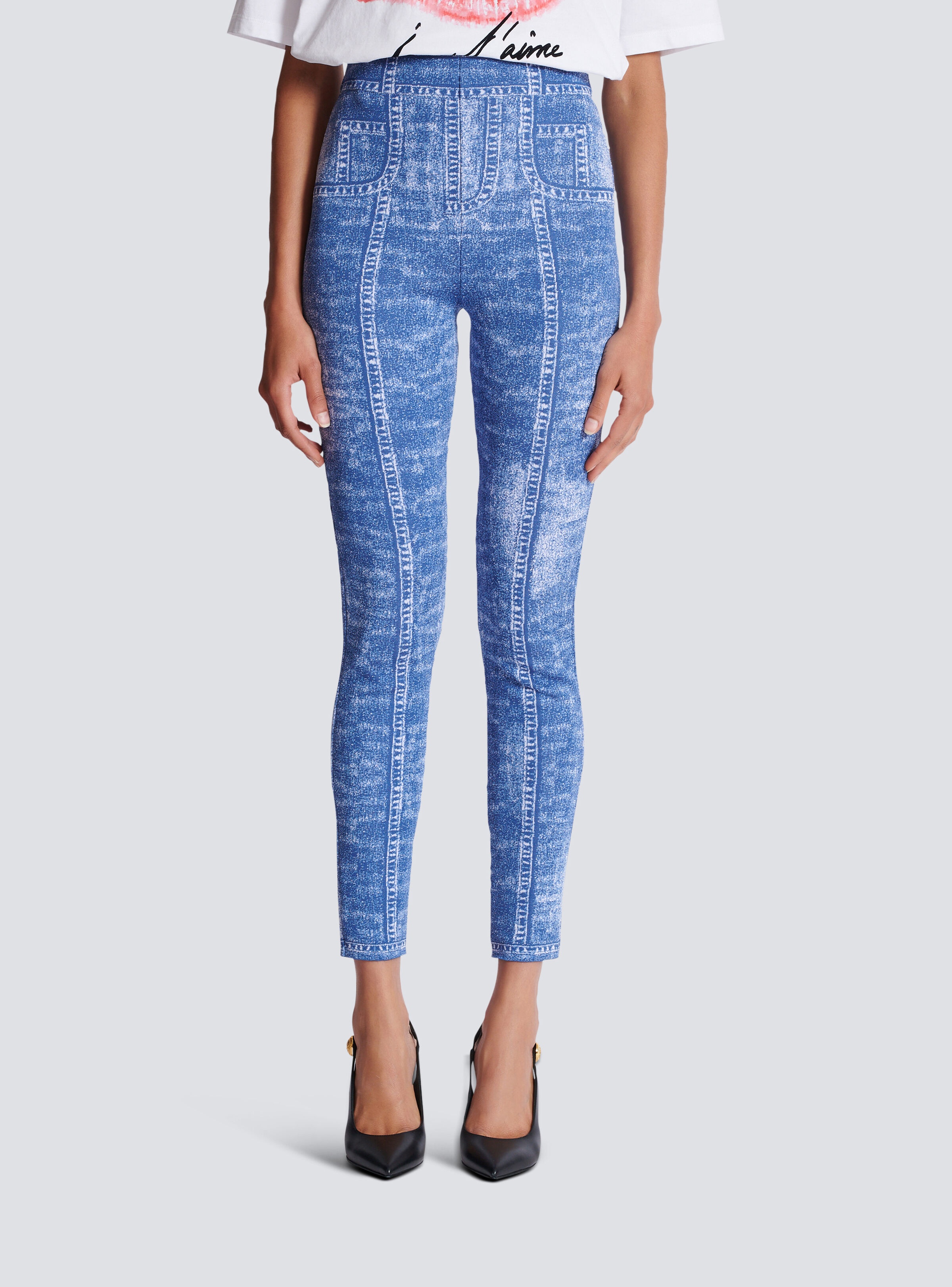 Jacquard knit leggings with denim effect - 5