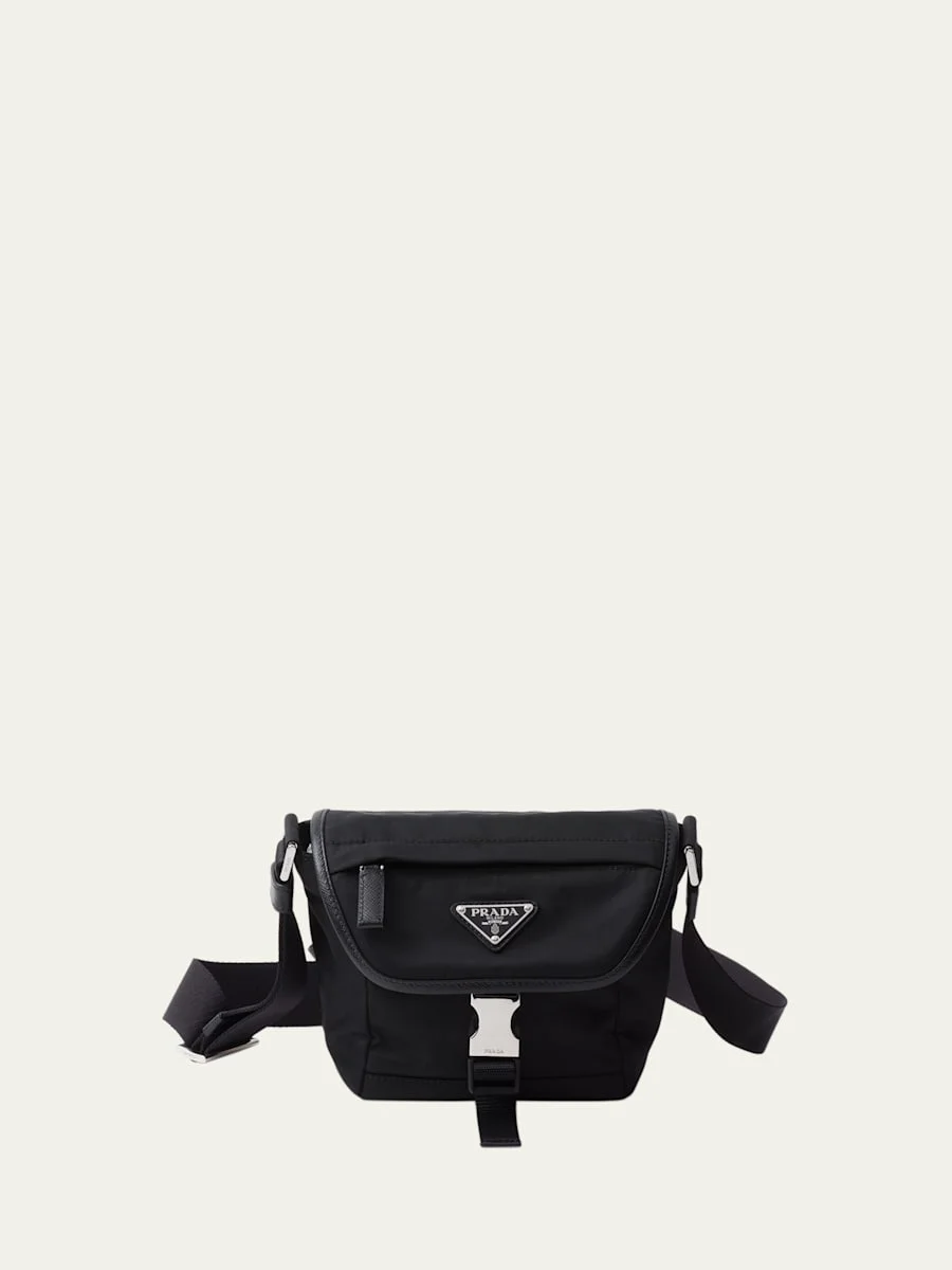 Men's Re-Nylon and Saffiano Leather Shoulder Bag - 1