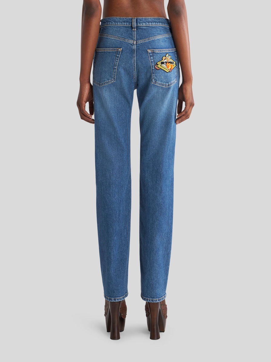 DENIM JEANS WITH EMBROIDERED PATCH - 4