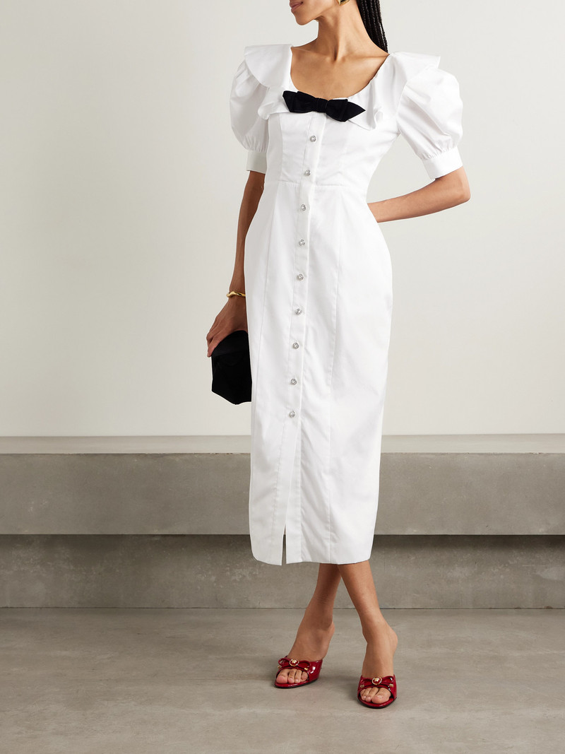 Alessandra Rich Velvet-trimmed Ruffled Cotton-poplin Midi Dress outlook