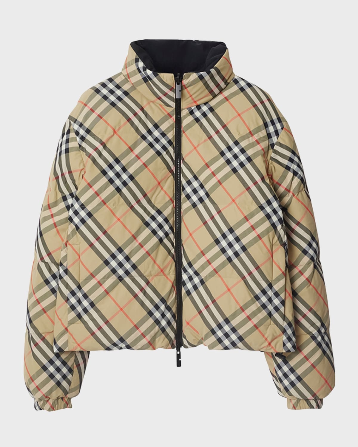 Reversible Check Short Puffer Jacket - 1