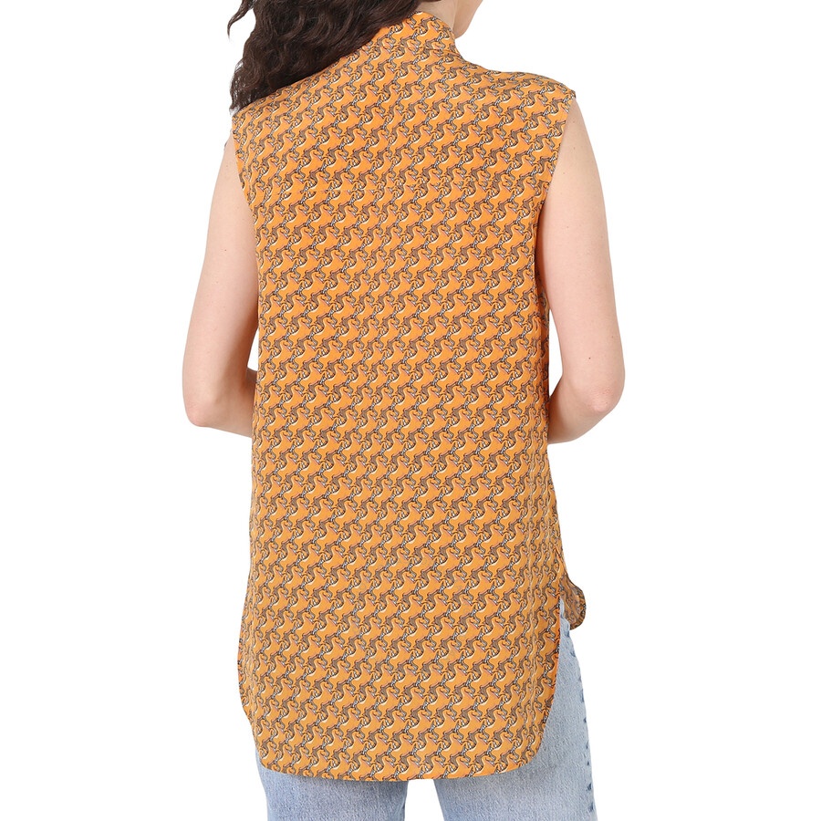 Burberry Ladies Sleeveless Unicorn Print Silk Shirt - 5