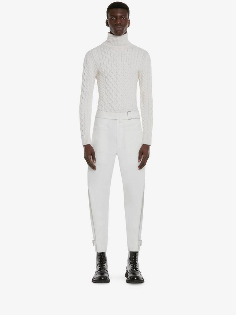Men's Belted Military Trousers in White - 2