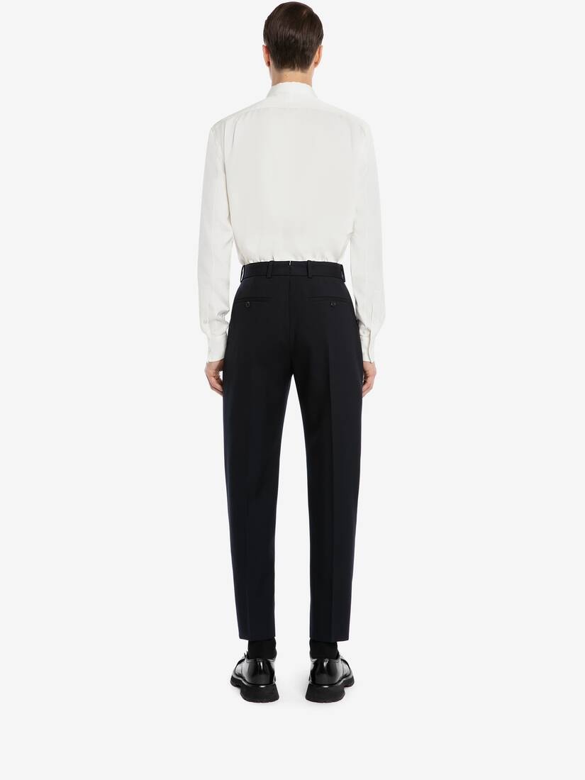 Wool Pleat Trousers in Navy - 4