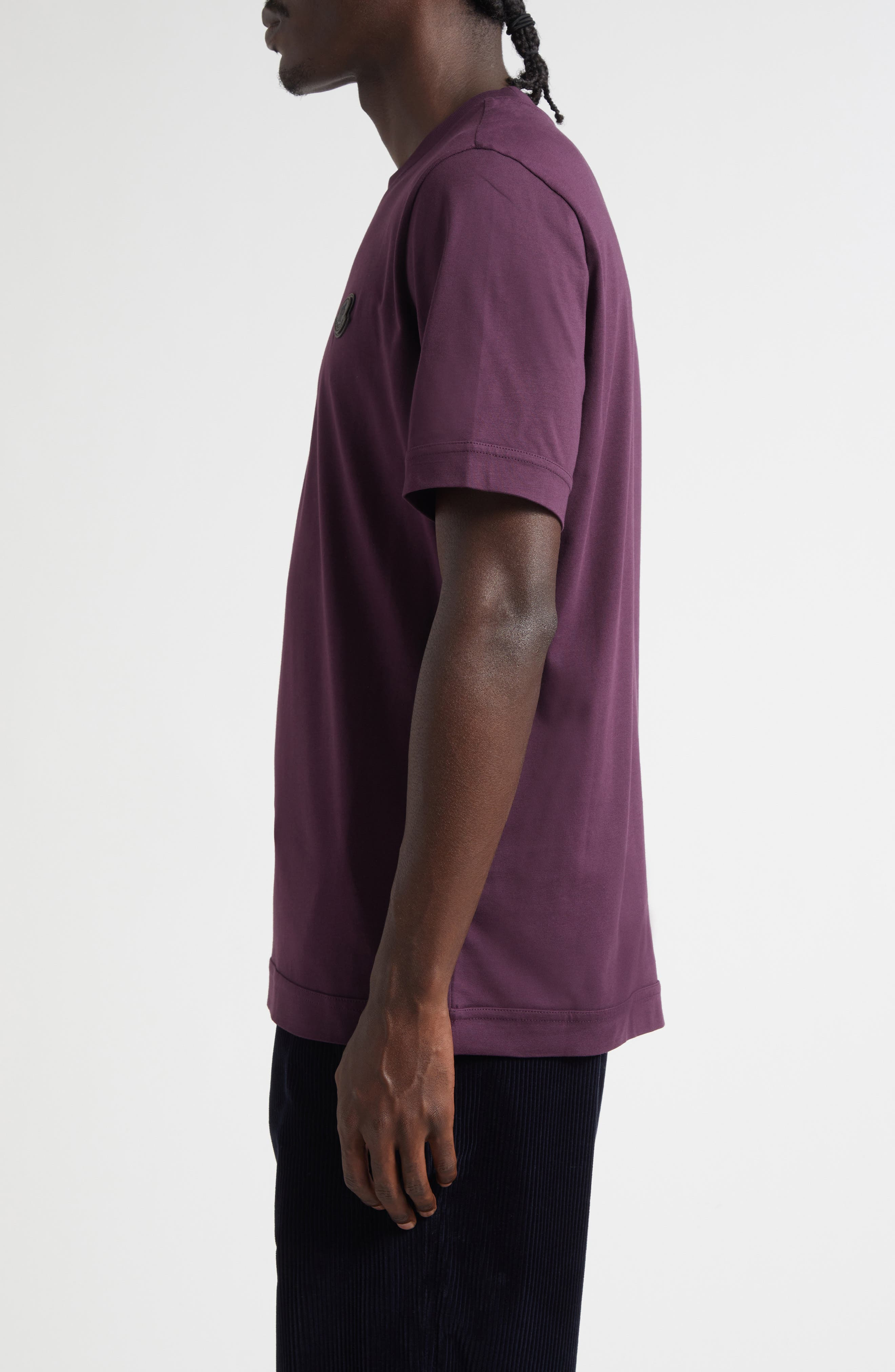 Moncler Leather Logo Patch Cotton T-Shirt in Potent Purple at Nordstrom - 3