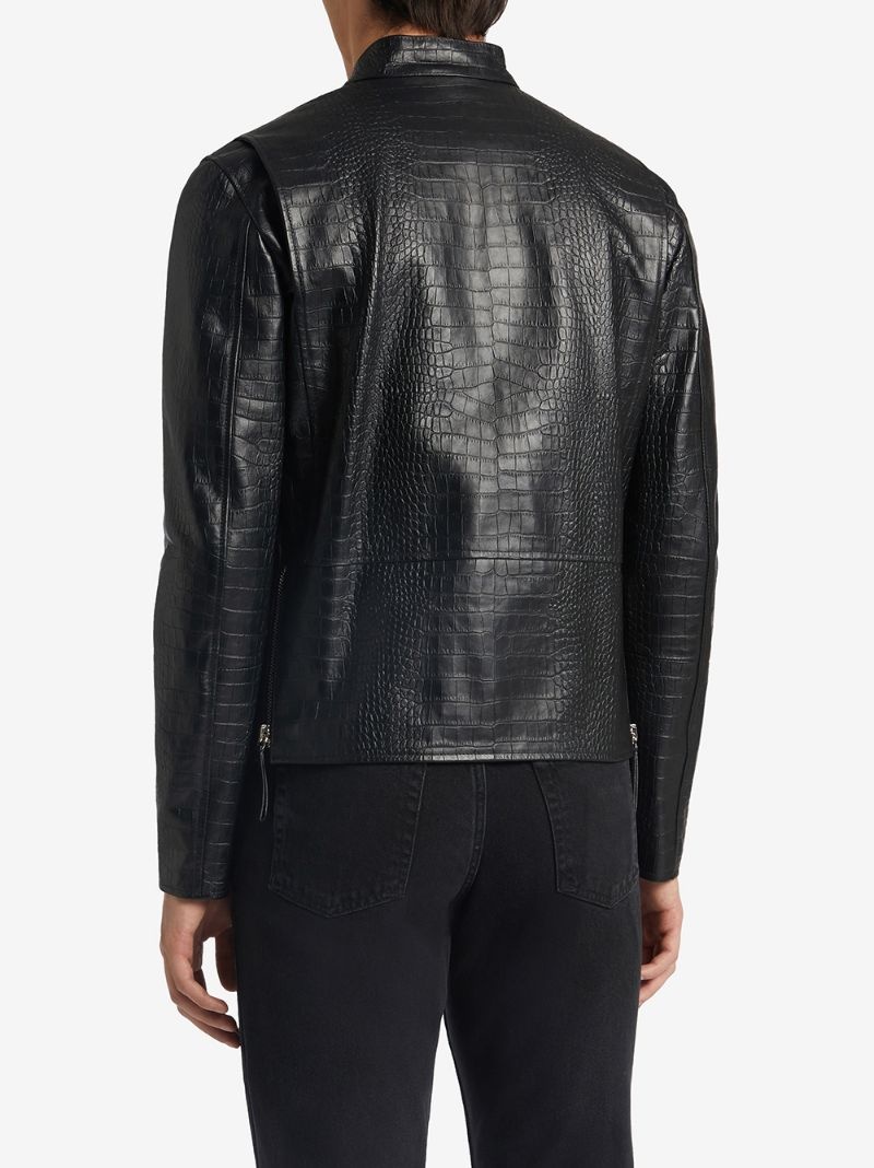 snakeskin effect leather jacket - 4