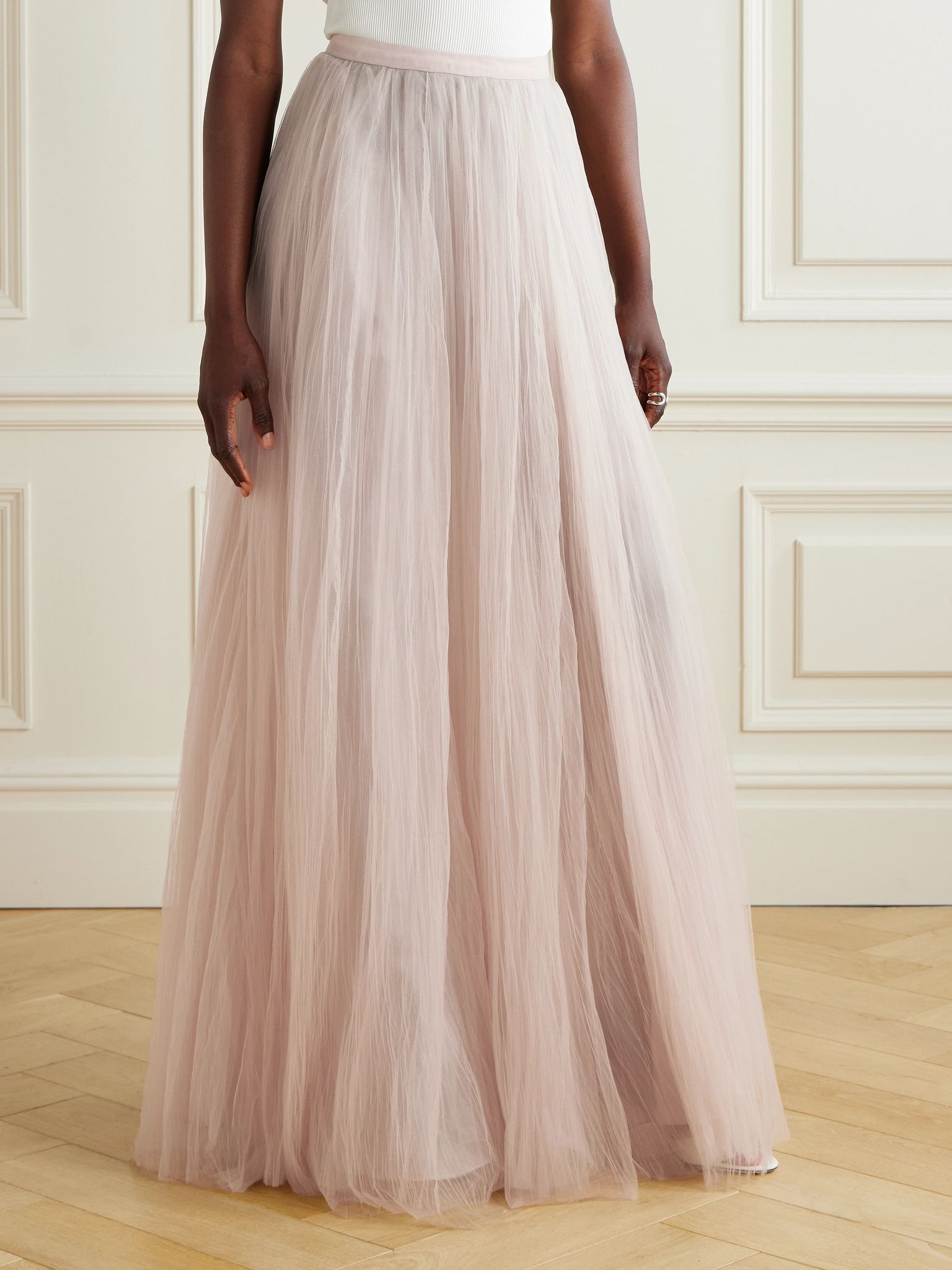 Plissé-tulle maxi skirt Beige - 3