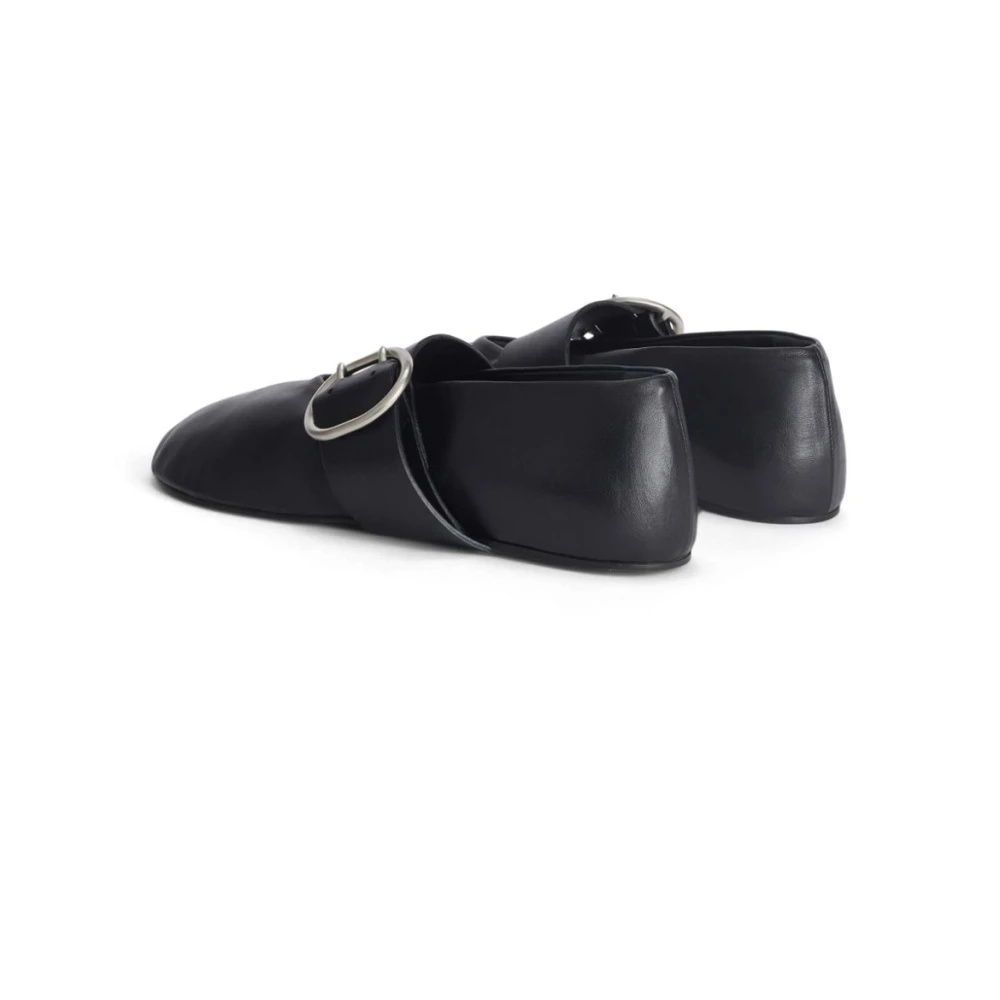 BLACK LEATHER FLAT SHOES BUCKLE FASTENING - 4