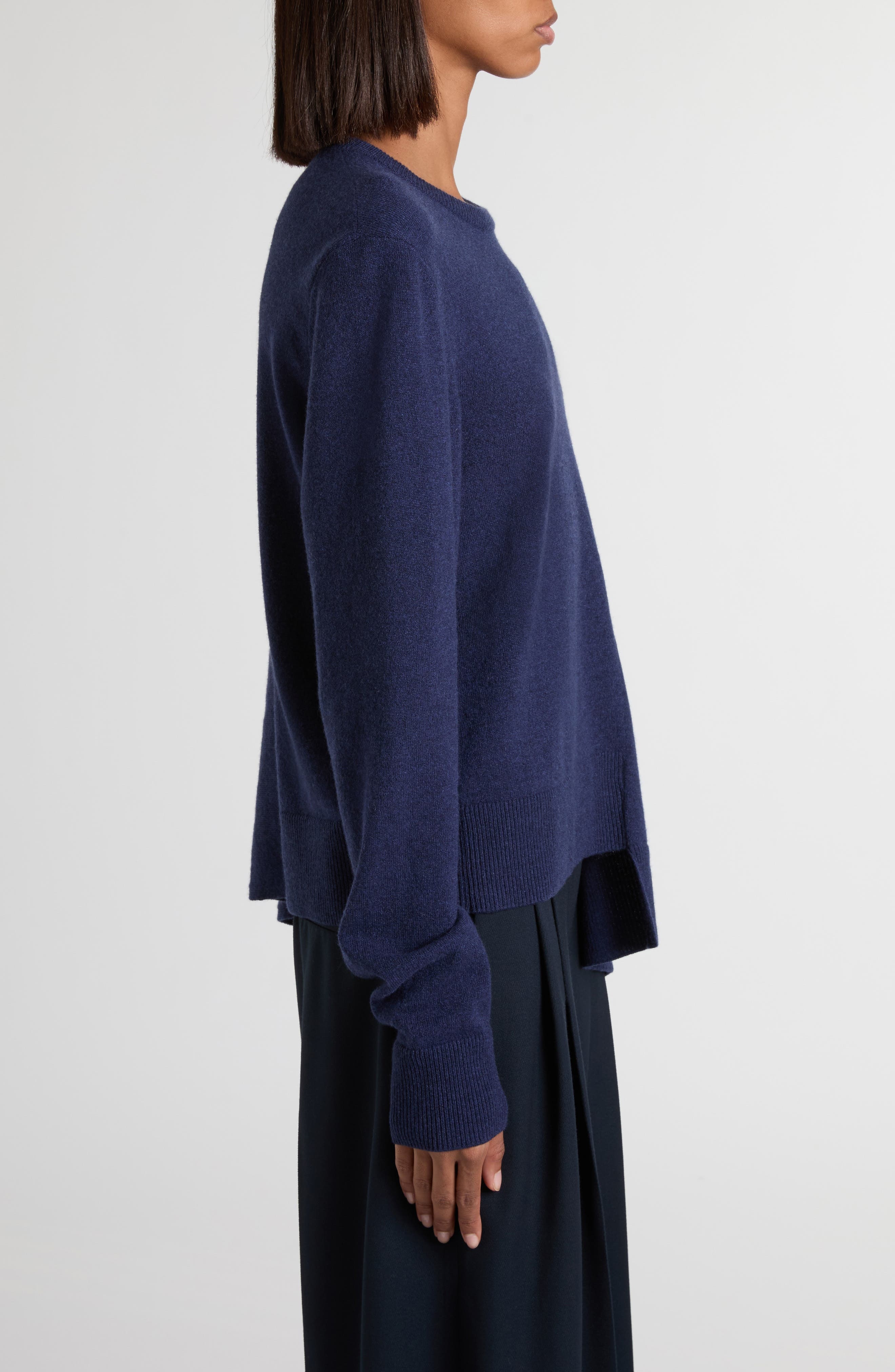 McQueen Asymmetrical Cashmere & Wool Crewneck Sweater in After Blue at Nordstrom - 4