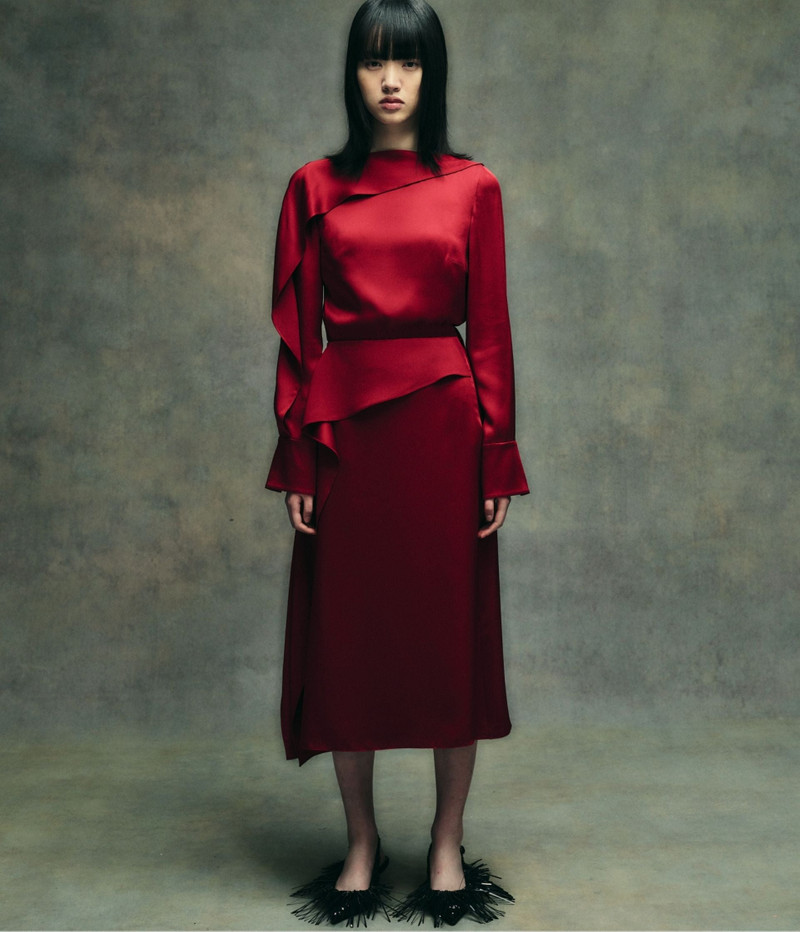SATIN CADY DRAPED MIDI SKIRT 6