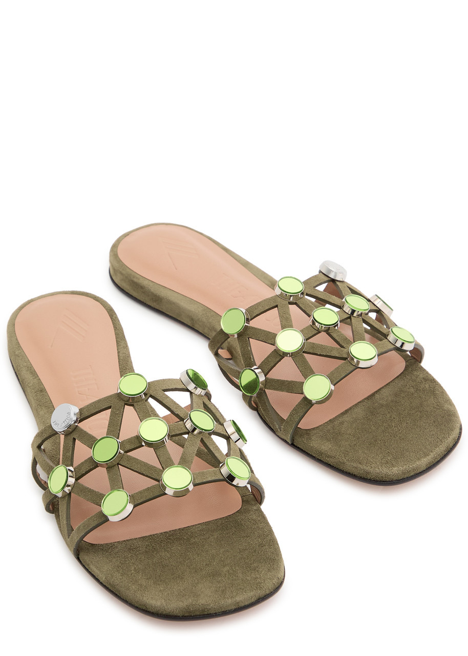 The Attico Grid Embellished Suede Sliders - 3