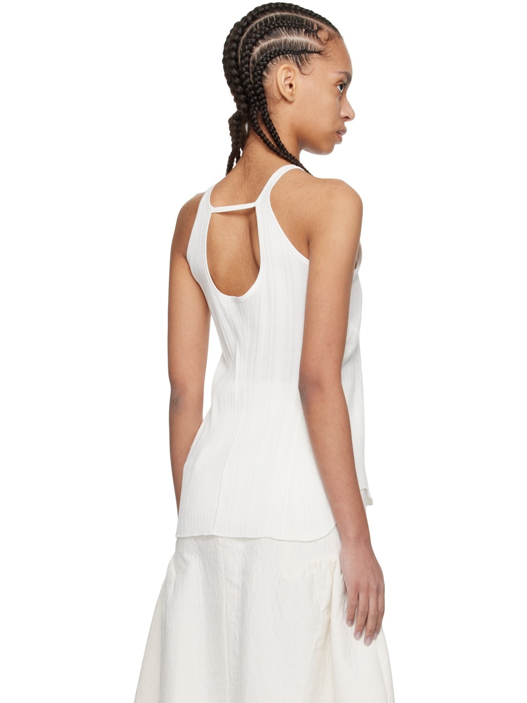 White Random Ribbed Tank Top - 3