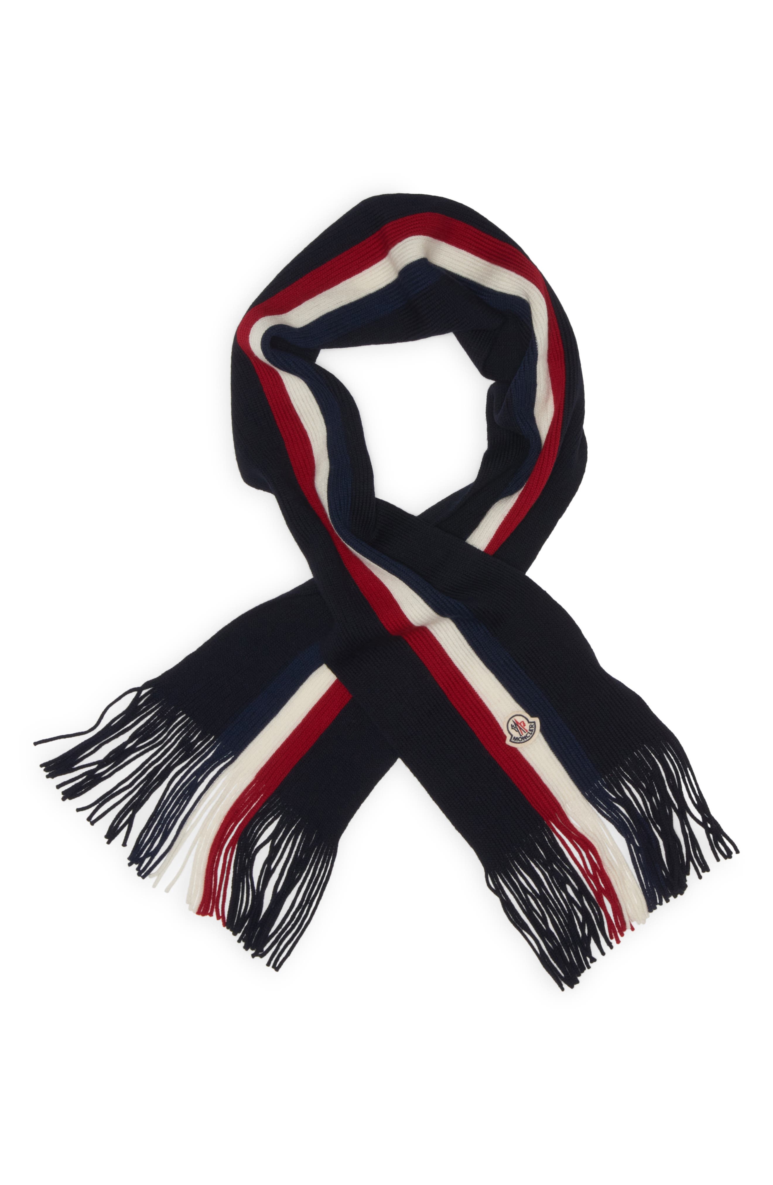 Moncler Logo Stripe Wool Scarf in Blue at Nordstrom - 2