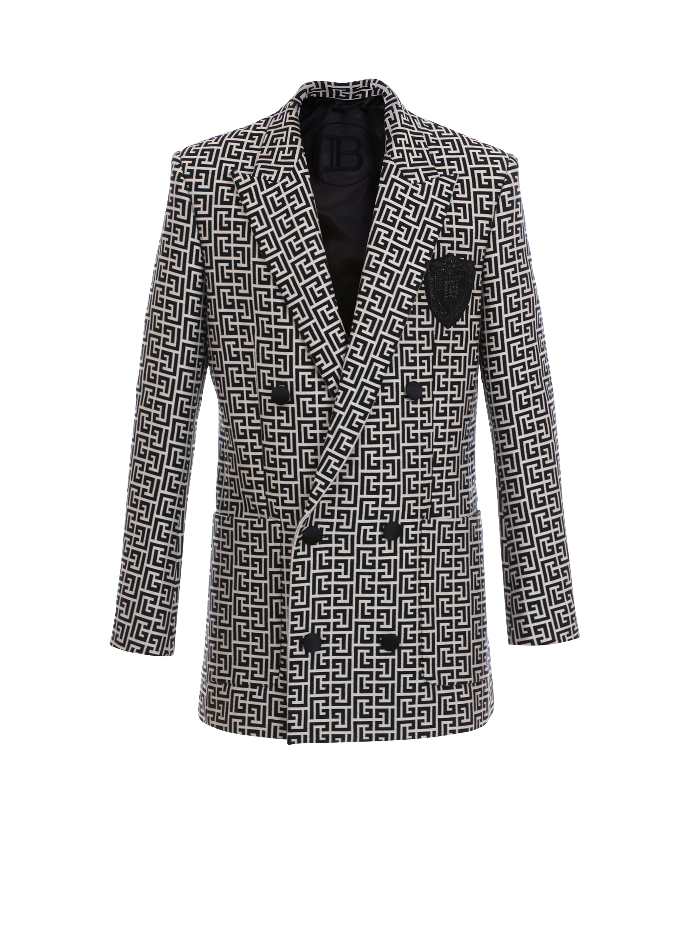 Double-breasted bicolor jacquard blazer - 1