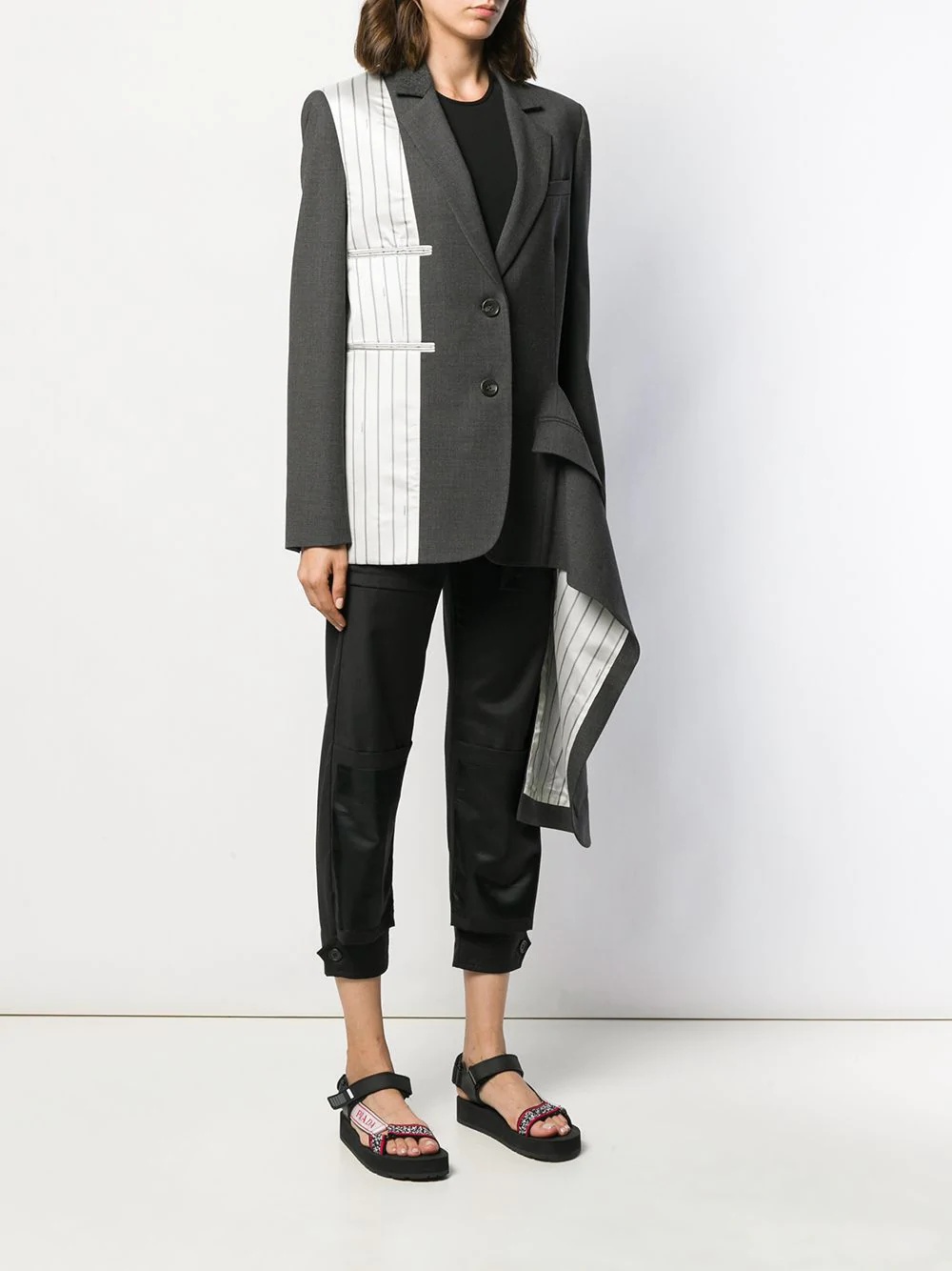 asymmetrical double-pocket draped blazer - 3