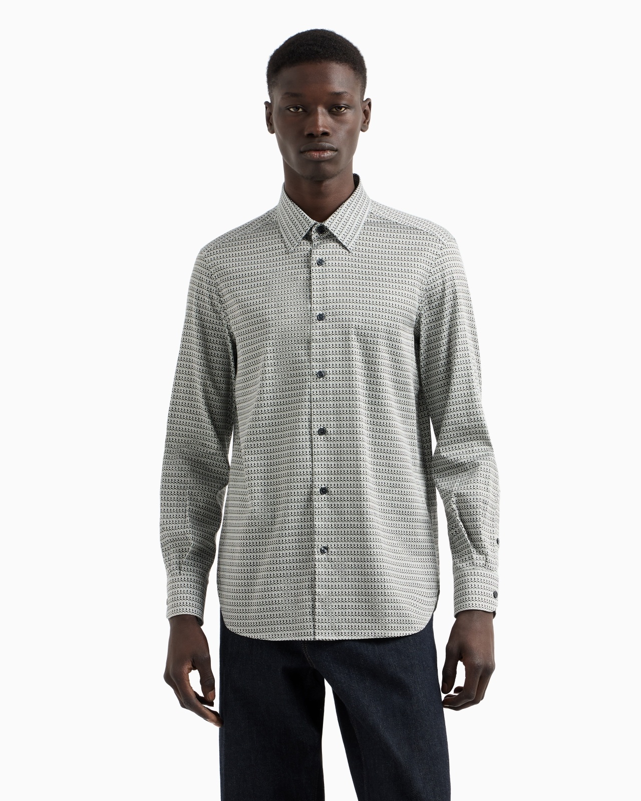 PRINTED-PATTERN STRETCH COTTON SHIRT - 2