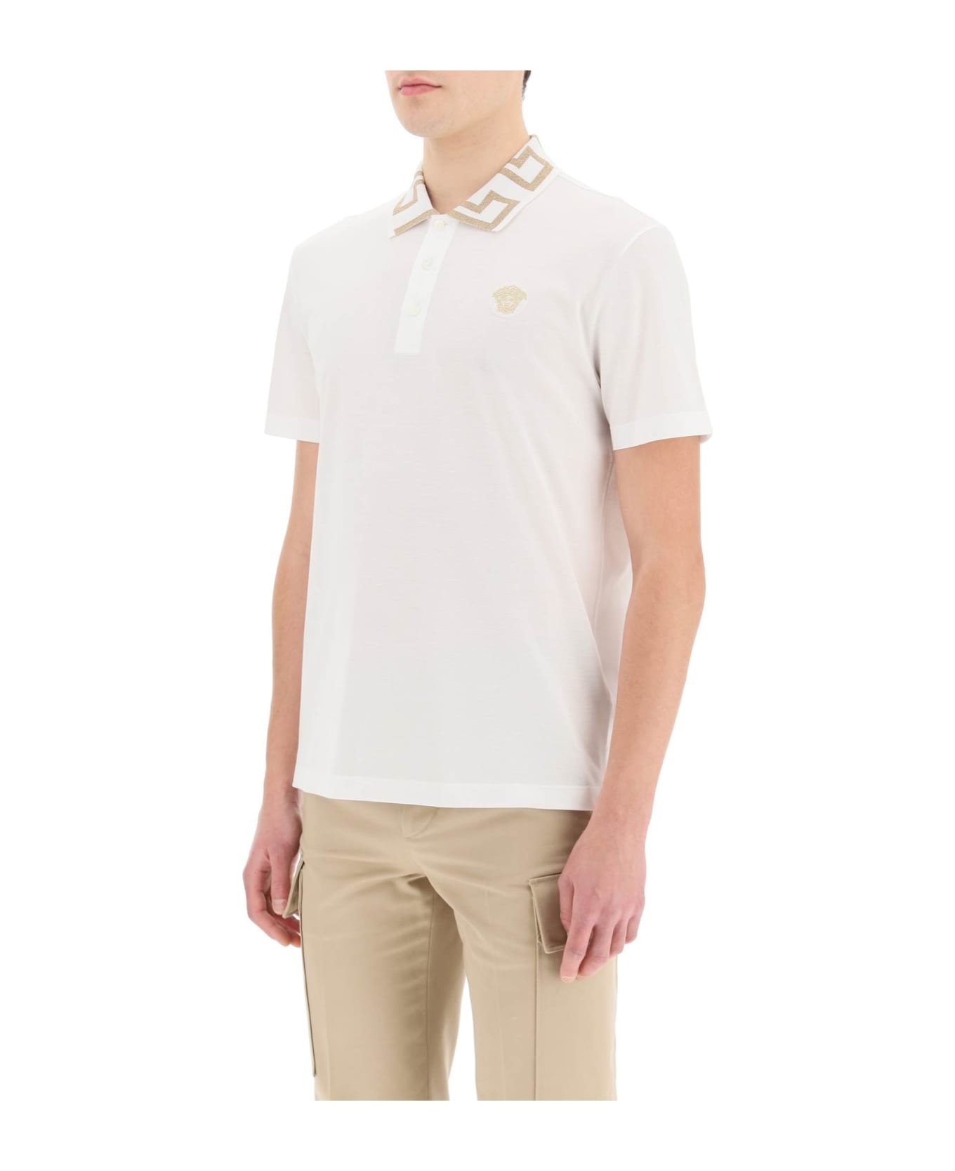 White 'greca' Polo Shirt - 4