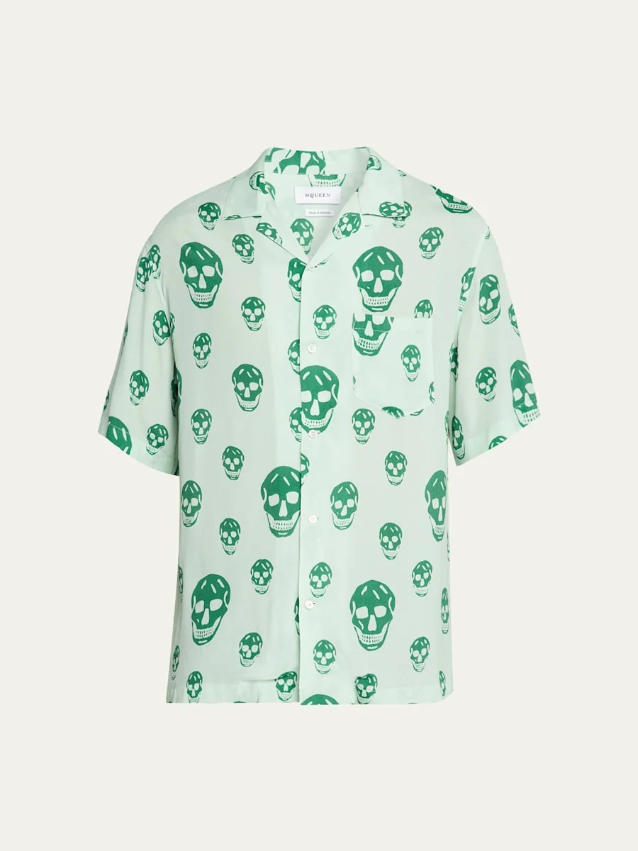 Men's Skulls Crepe de Chine Camp Shirt - 1