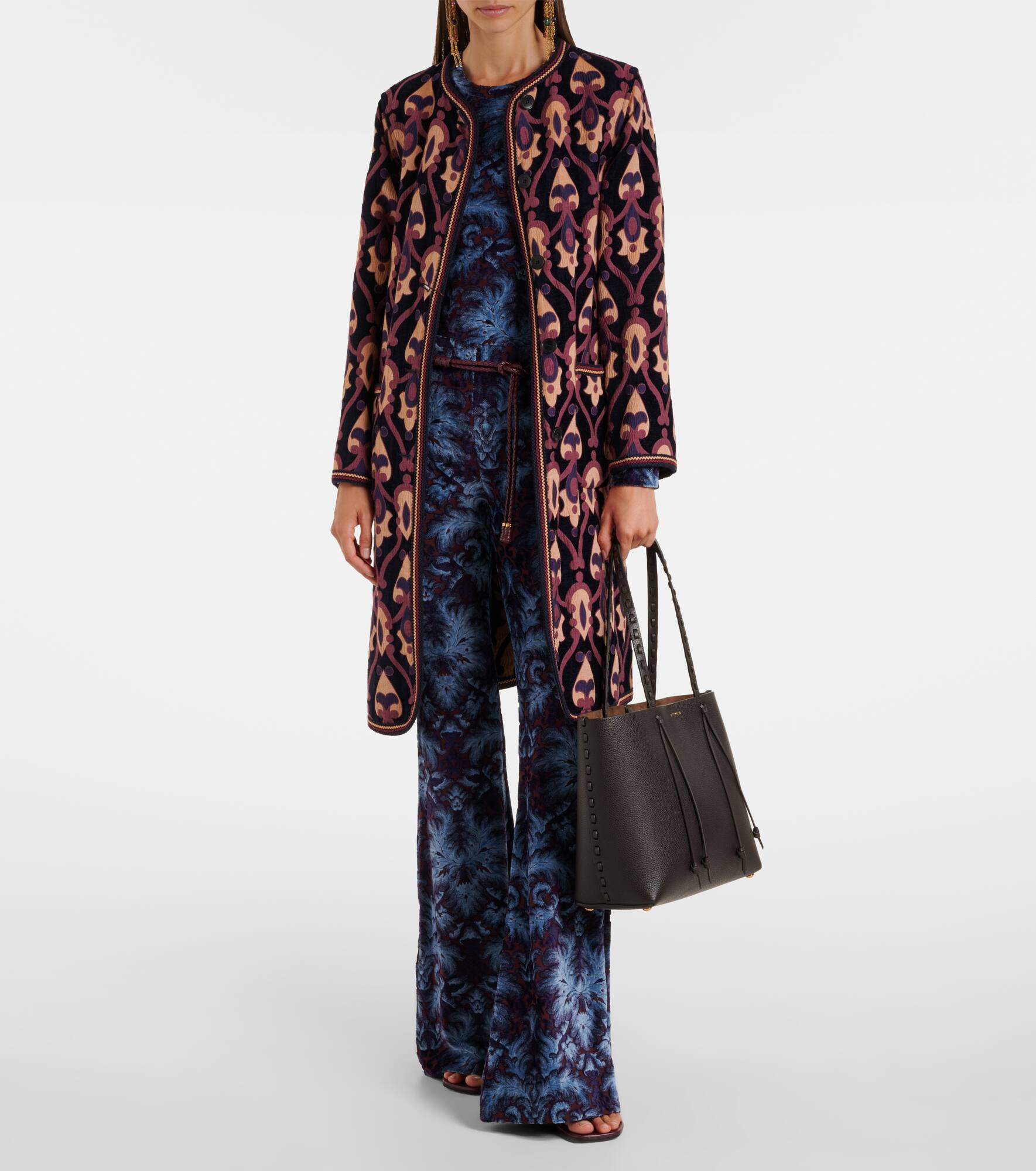 Printed crêpe high-rise flared pants - 2
