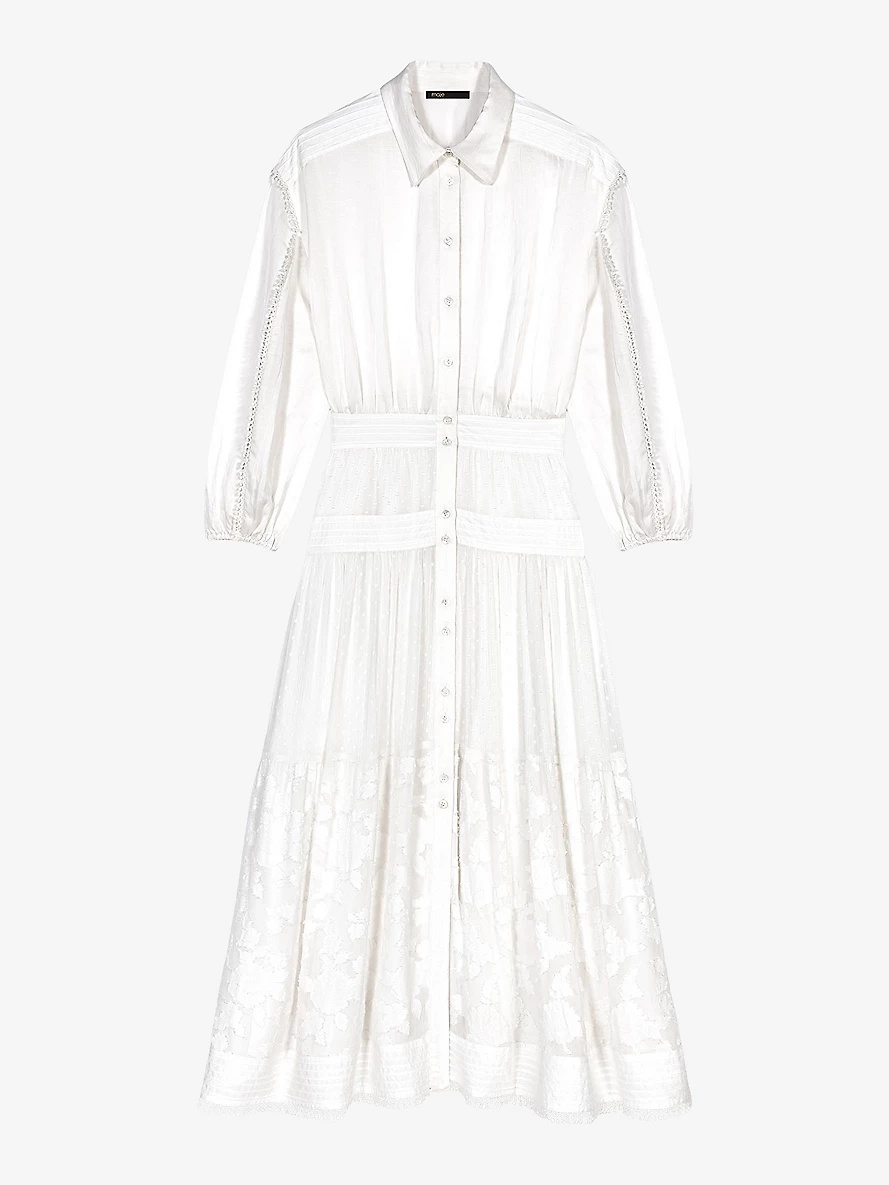 maje Flower embroidered button down linen blend maxi dress selfridges REVERSIBLE