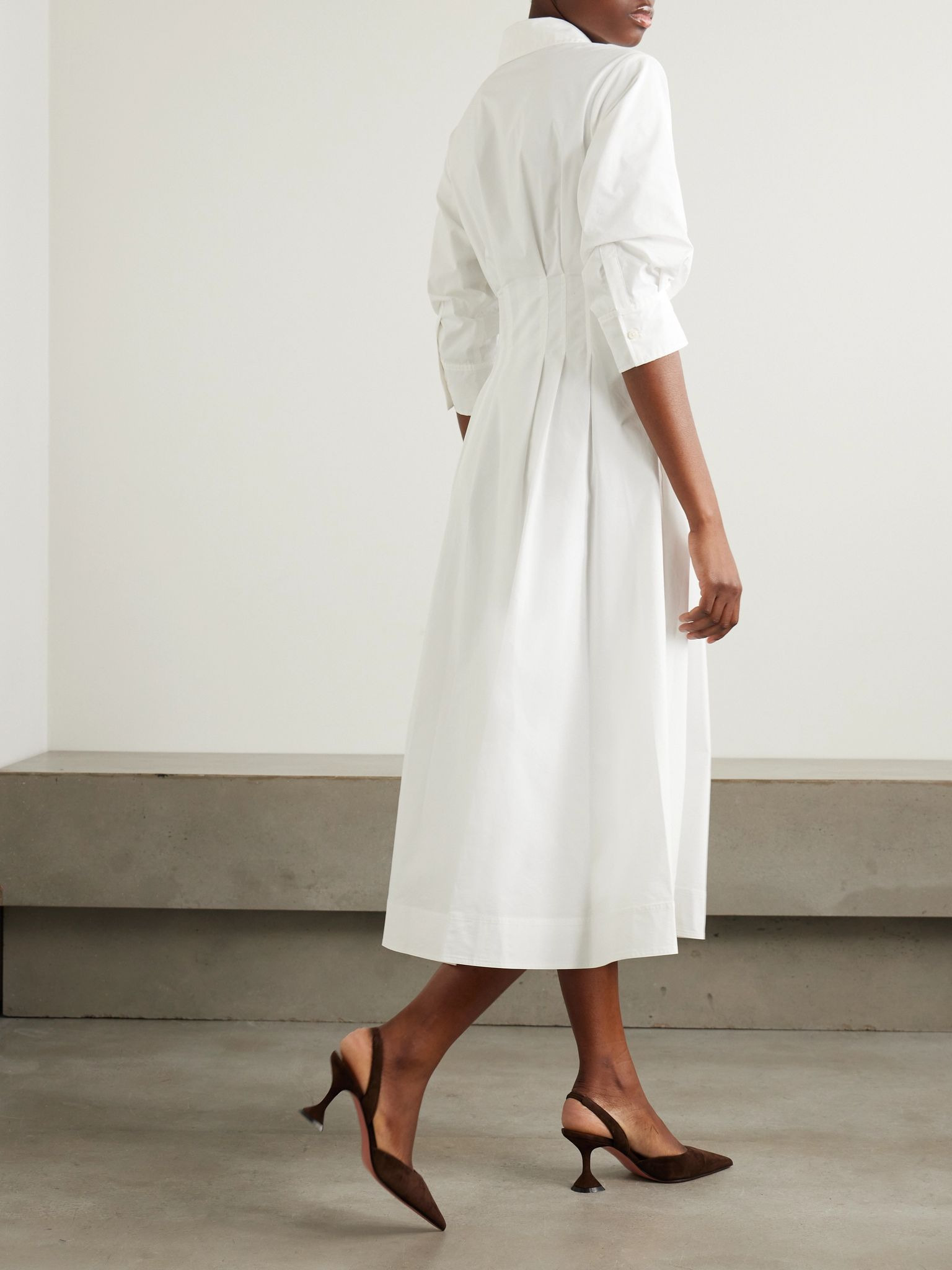 Jazz pleated cotton-blend poplin midi shirt dress White - 3