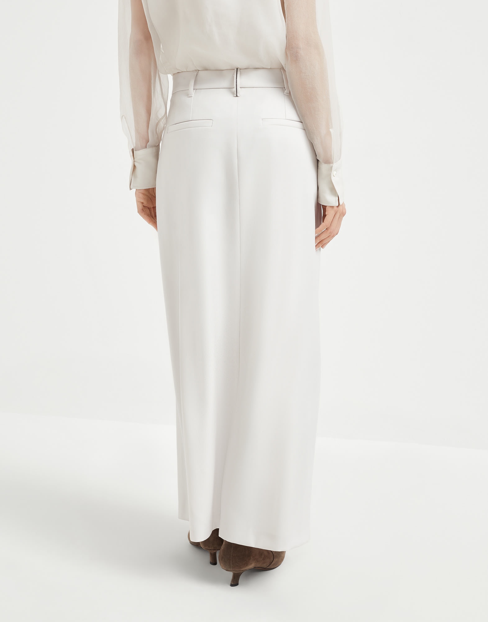 Curved sartorial skirt in virgin wool and mohair twill with monili - 2
