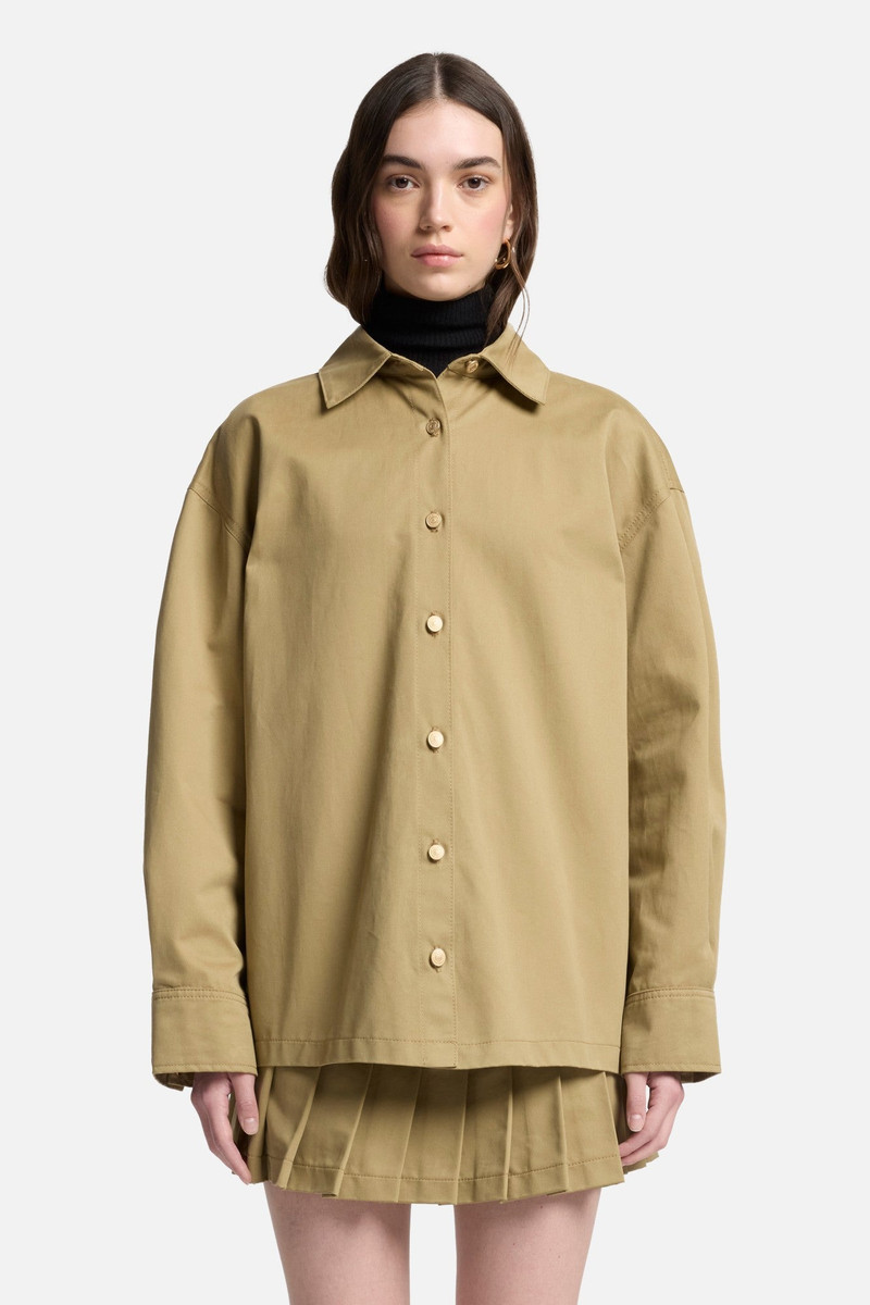 Comfort Twill Pleated Overshirt in Sand Storm 3