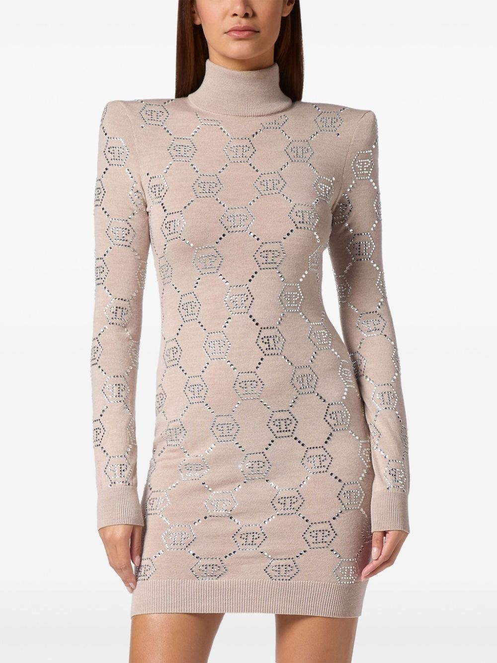 crystal-embellished monogrammed mini dress - 3