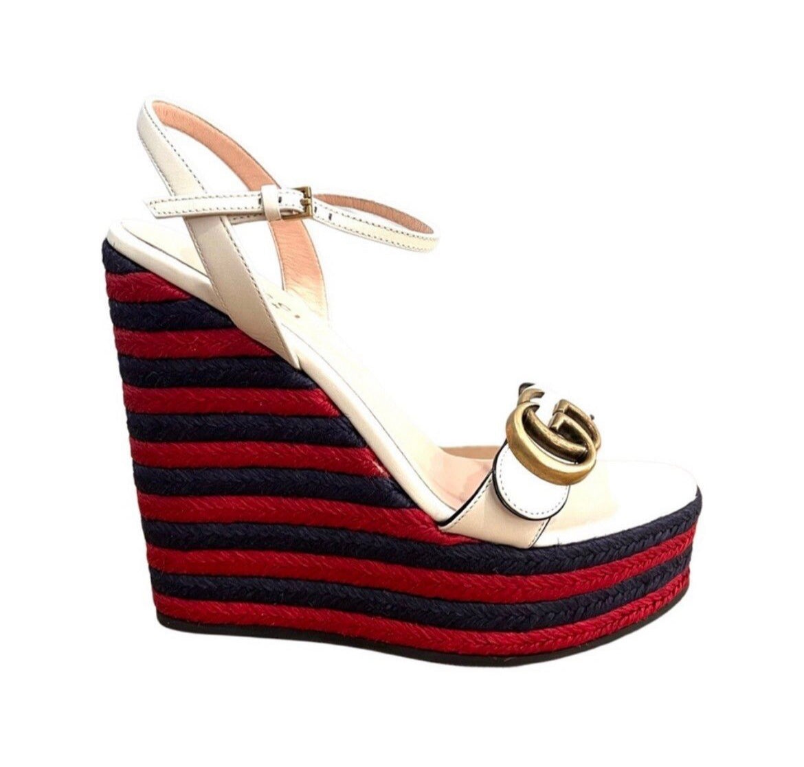 Gucci Marmont Double G Leather Espadrille Platform Sandals - 1