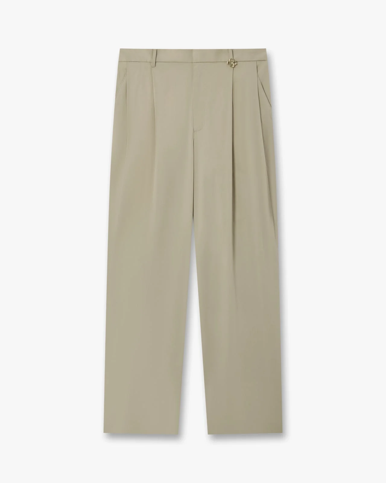 Light Brown Pleated Straight Leg Trousers - 1