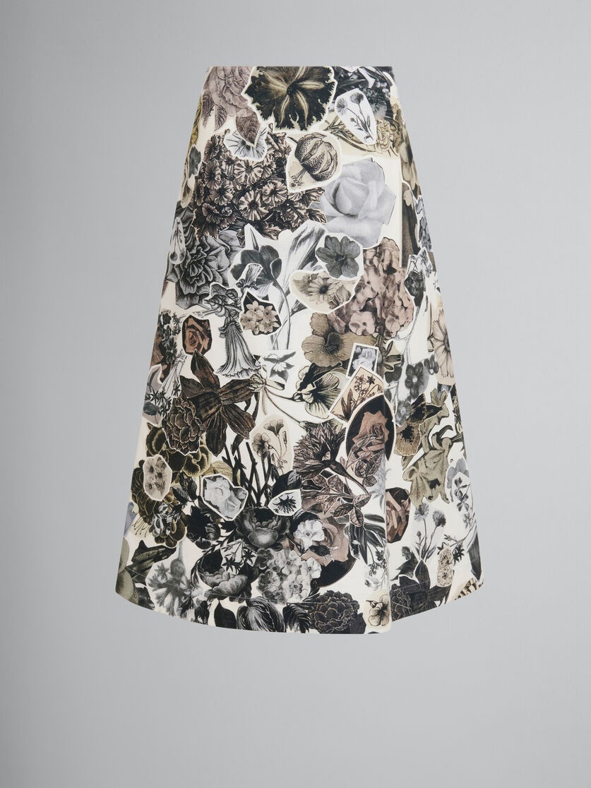 BLACK AND WHITE A-LINE SKIRT WITH NOCTURNAL PRINT - 1