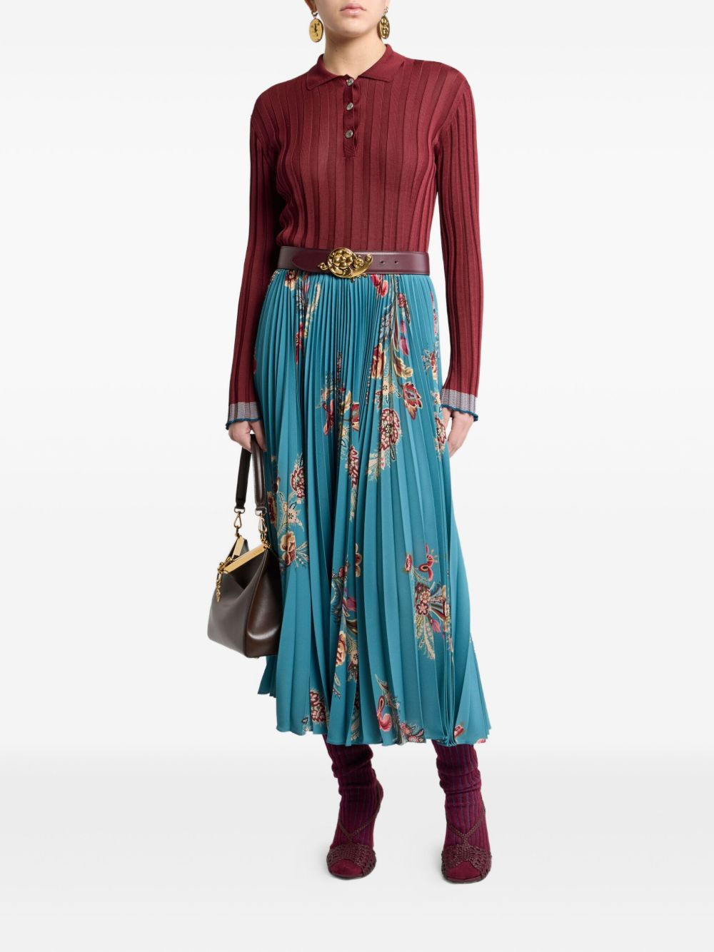 pleated floral-print midi skirt - 2