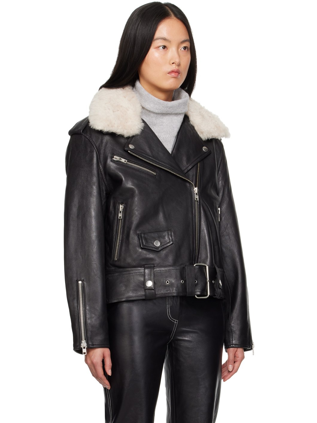 Black Livia Biker Leather Jacket - 2