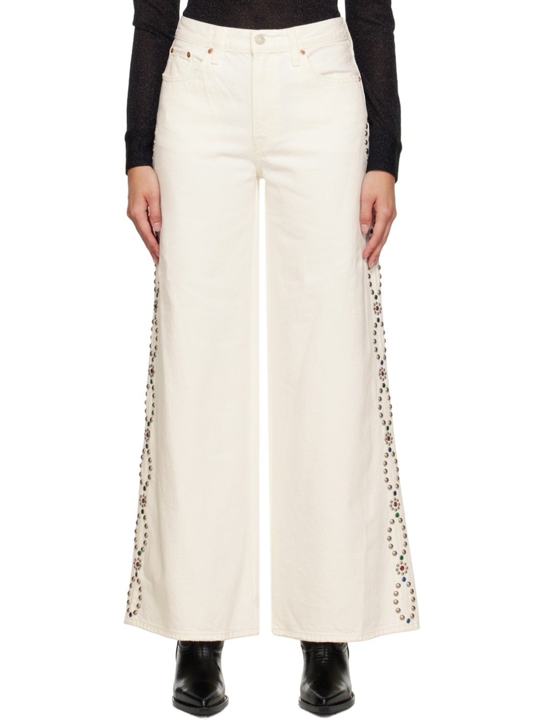 White Studded Jeans - 1