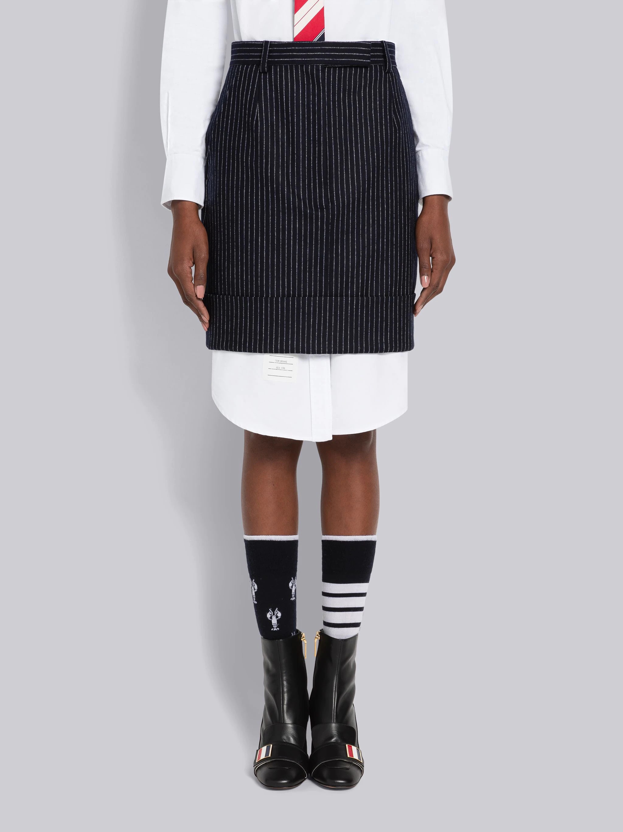 Chalk Stripe Flannel Straight Mini Skirt - 1