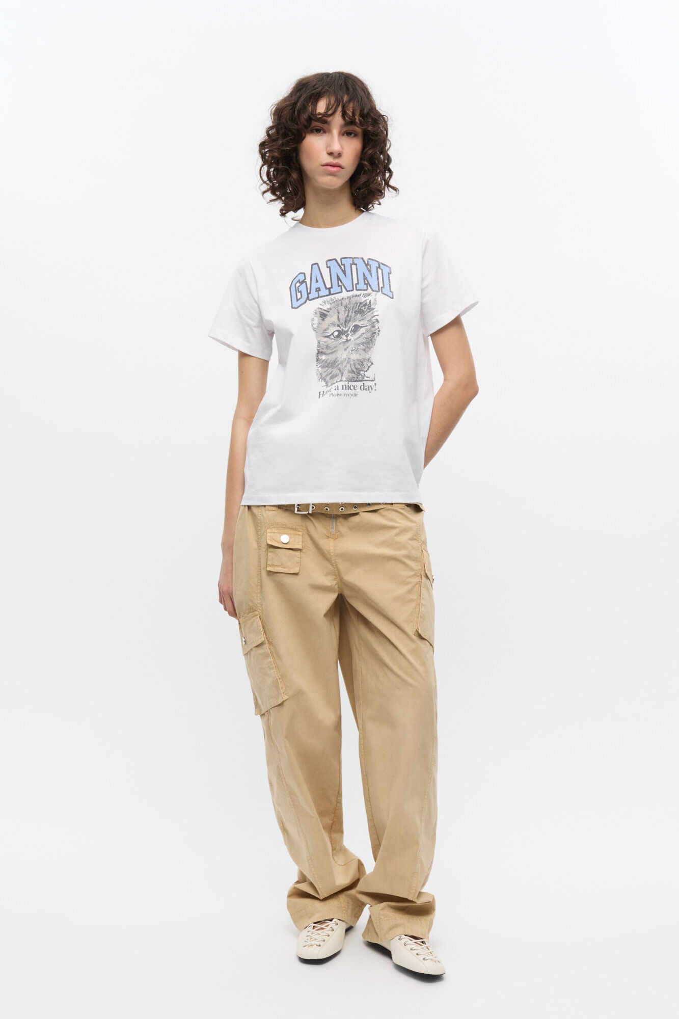 WHITE RELAXED JERSEY KITTY T-SHIRT - 3