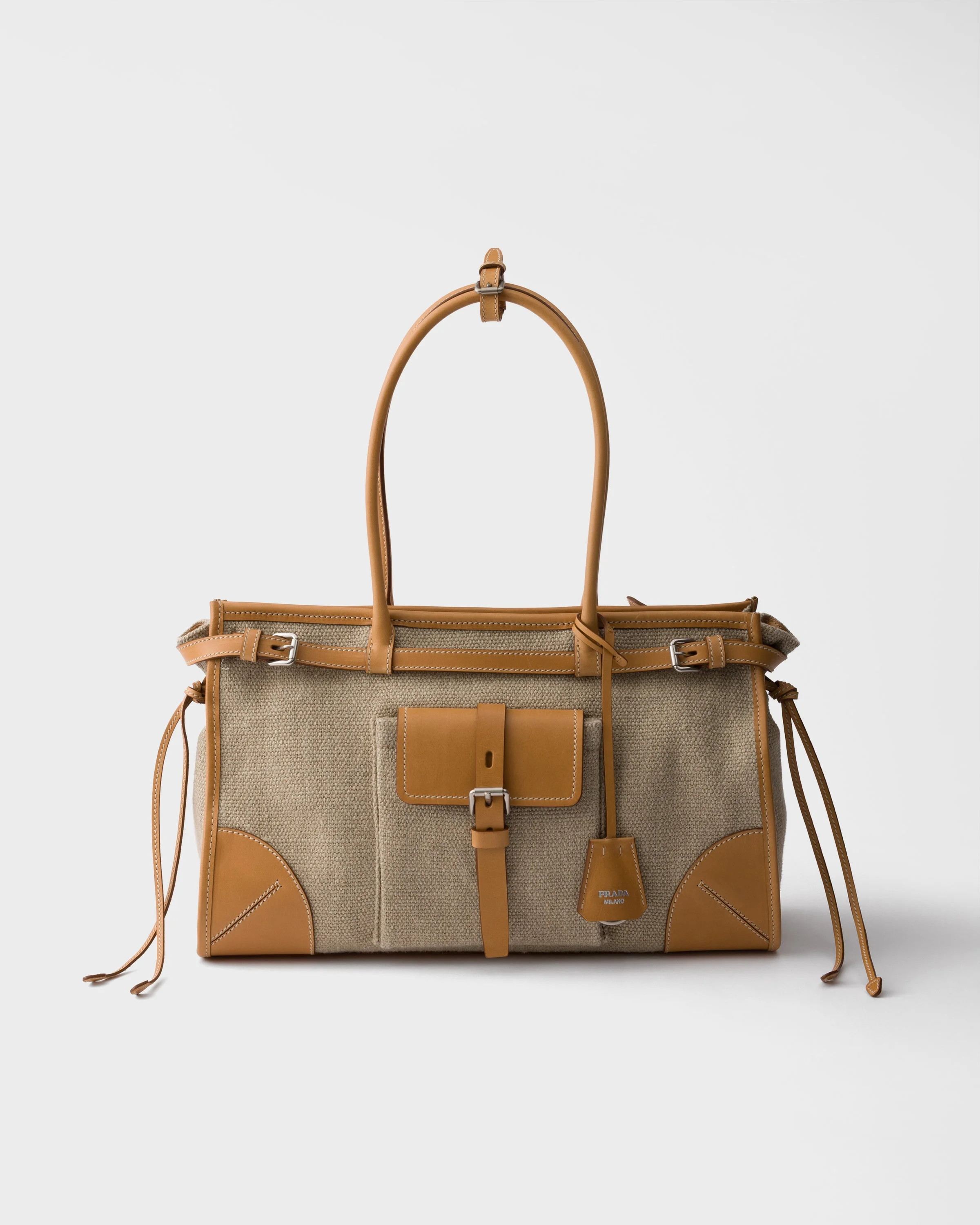 Prada Bonnie linen and leather tote bag - 1