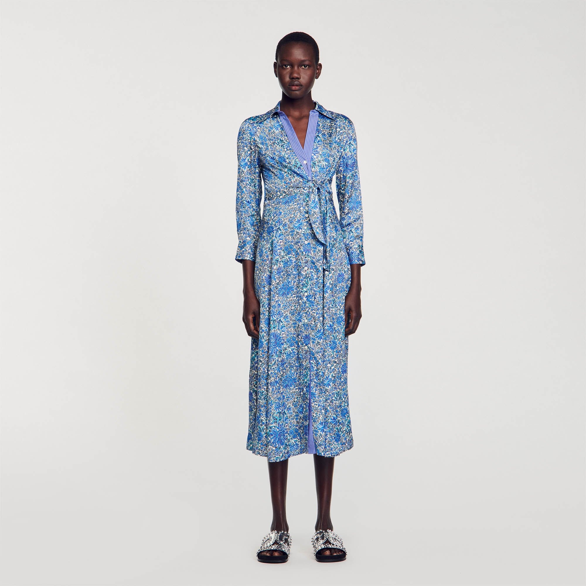 FLORAL PRINT MIDI SHIRT DRESS - 3