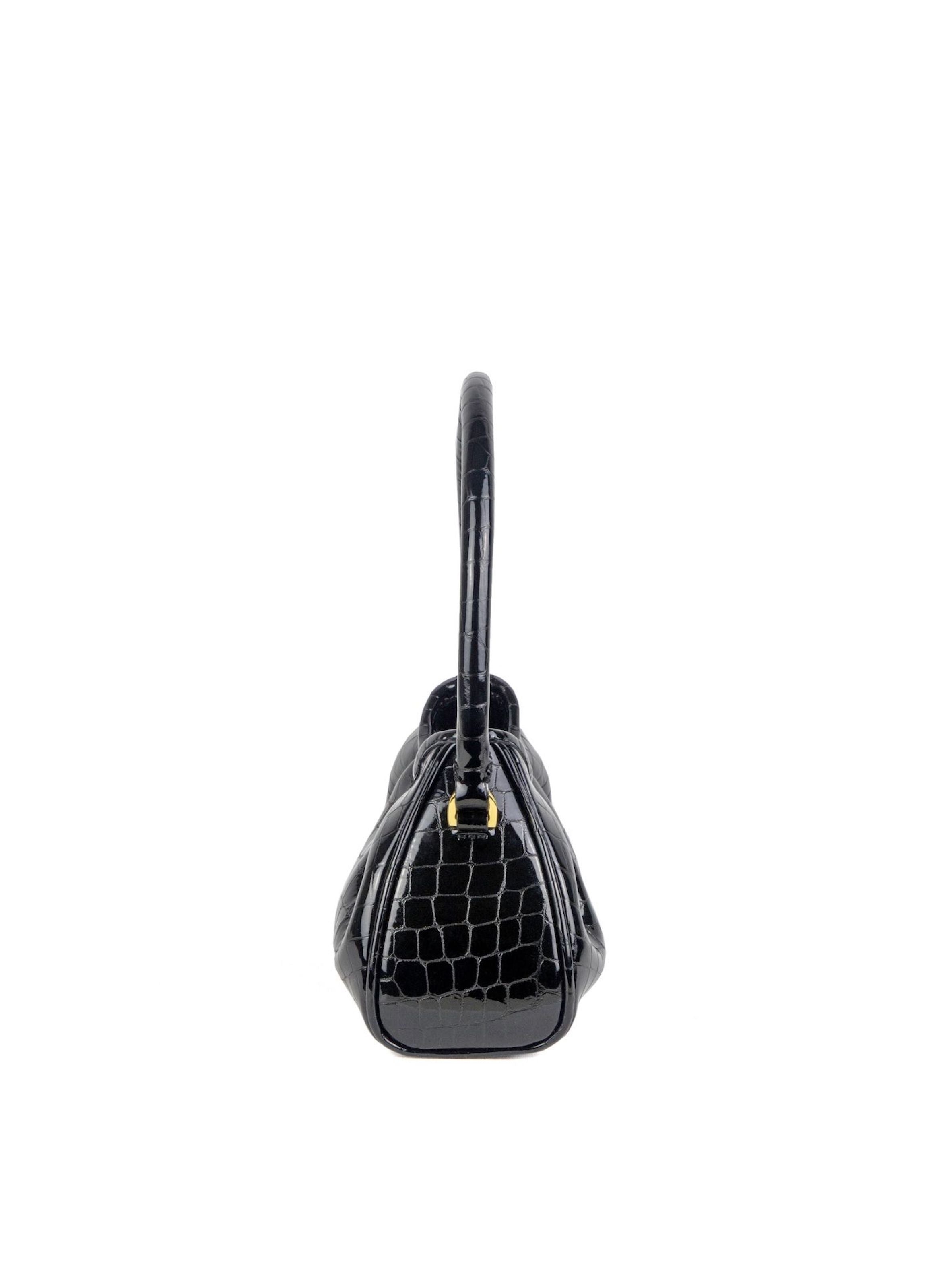 Small Dimple Croco-Print Pearl Leather Onyx Black - 3