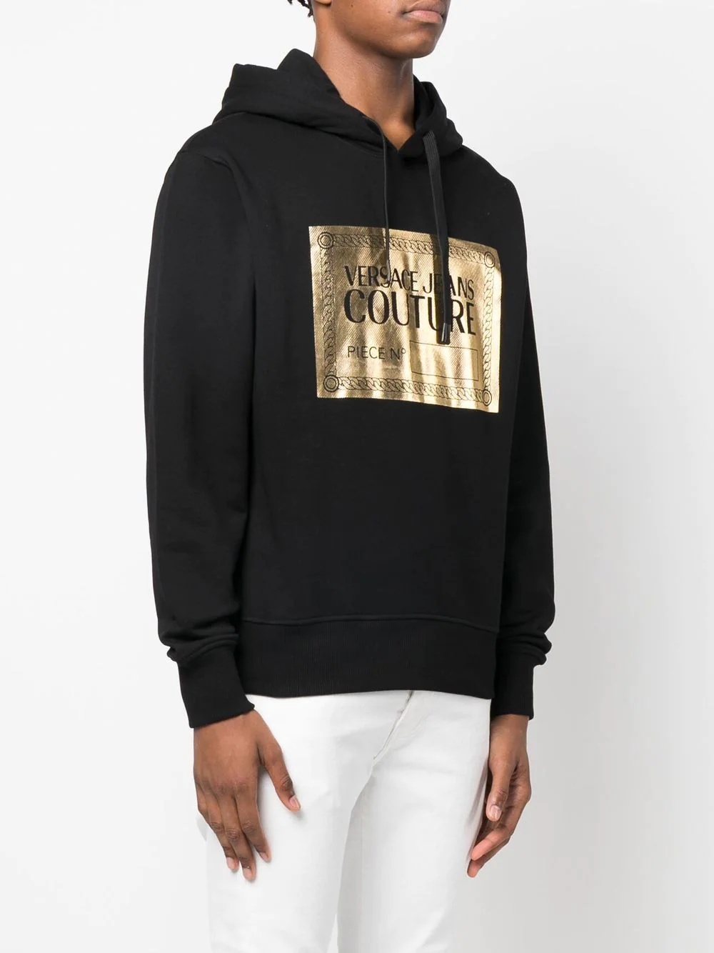 metallic logo-print cotton hoodie - 3