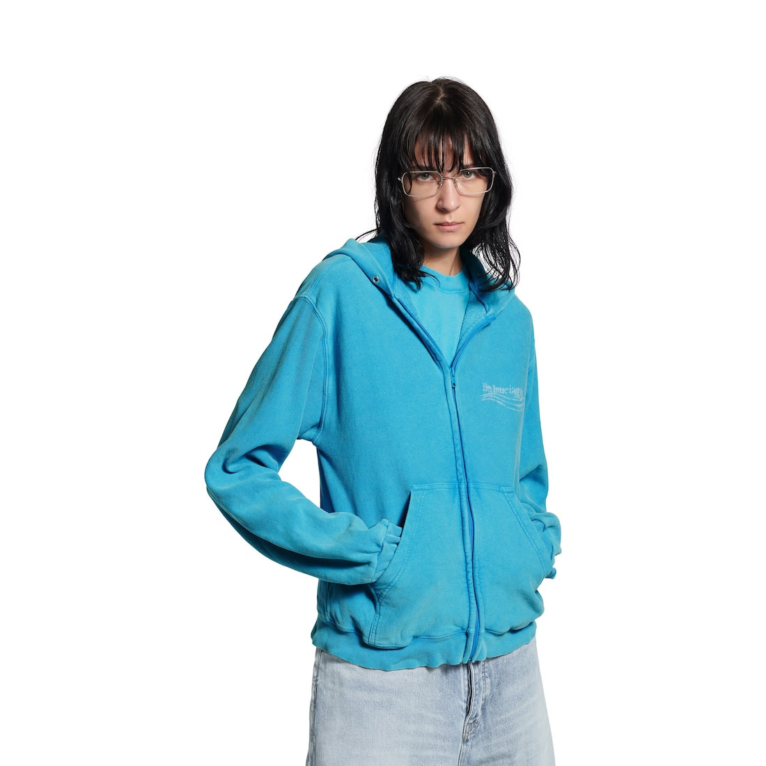 Women's Washed Crayon Political Zip-up Hoodie Regular Fit in Azure - 5