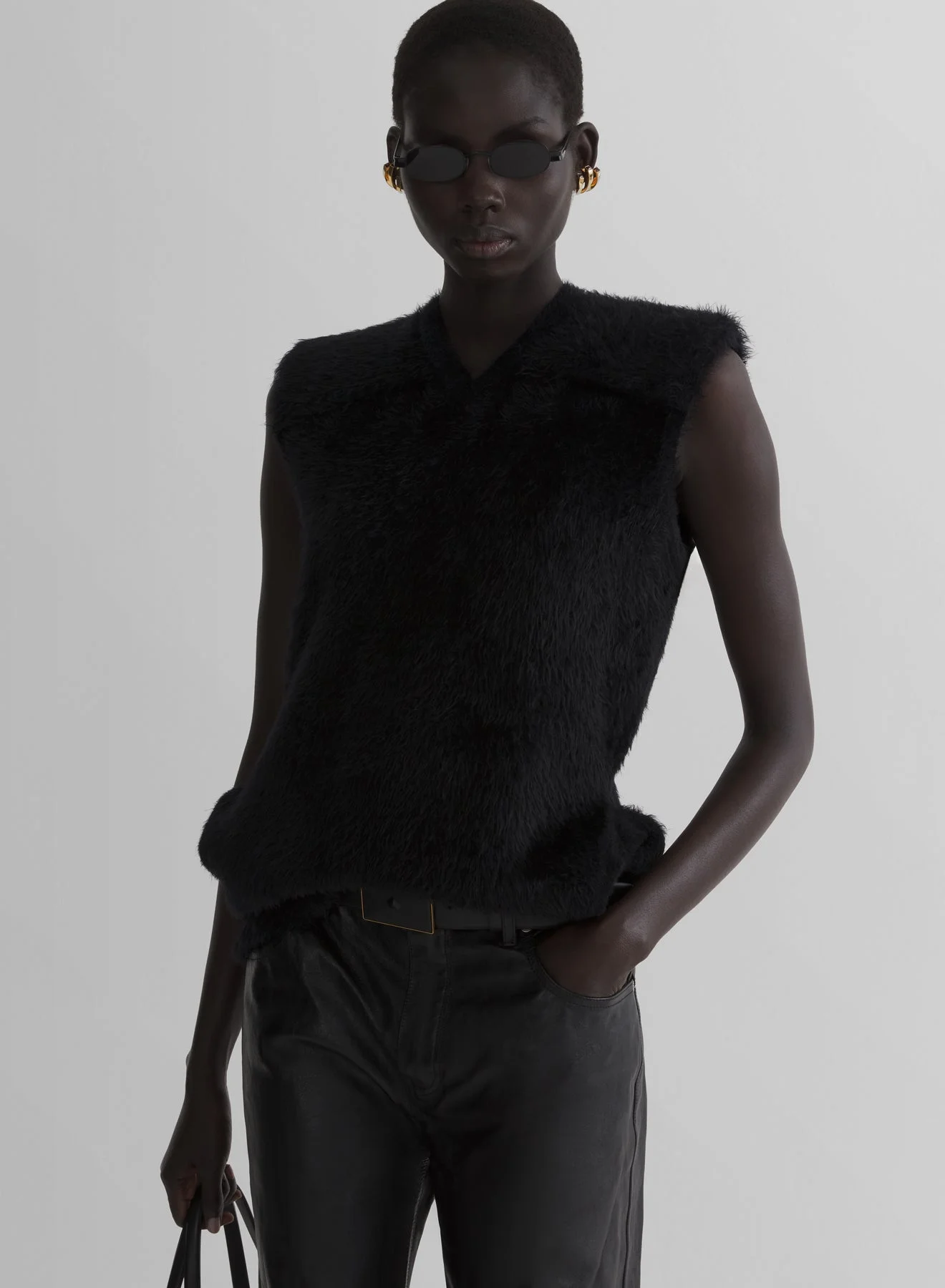 black brushed knit sleeveless top - 1