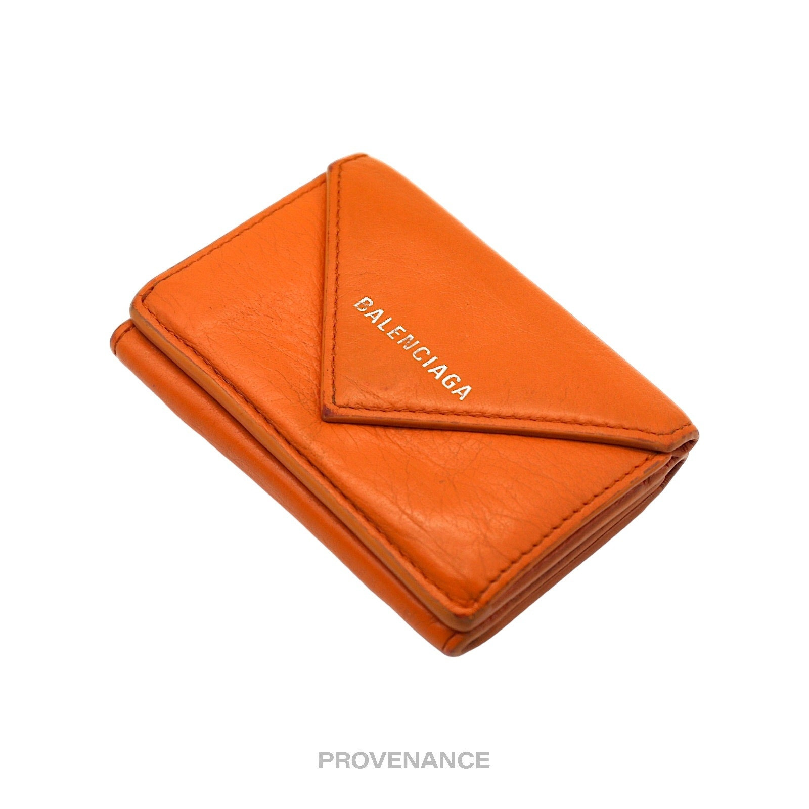 Balenciaga Logo Print Trifold Wallet - Orange Leather - 4