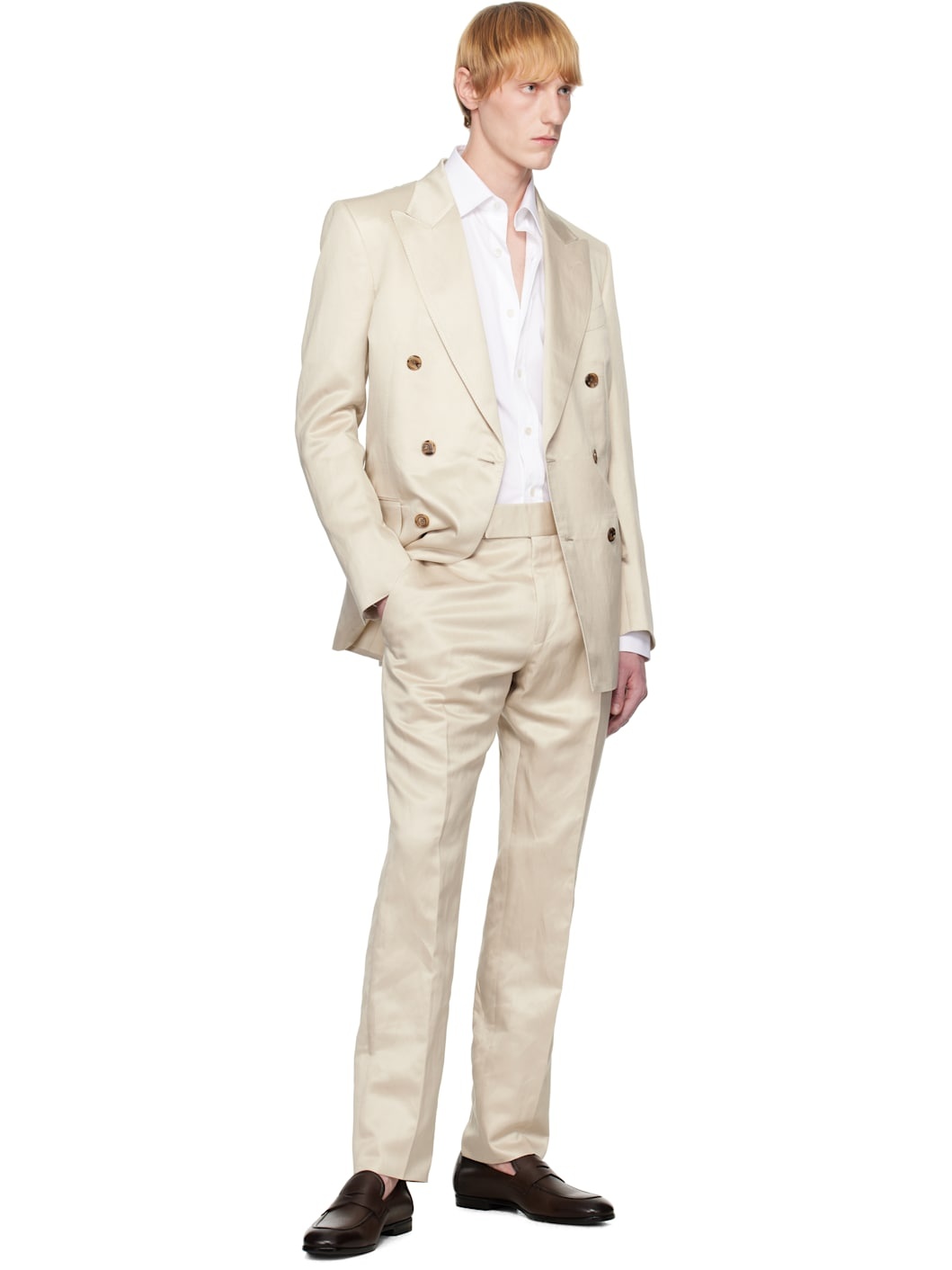 Beige Silk Linen Twill Atticus Trousers - 4